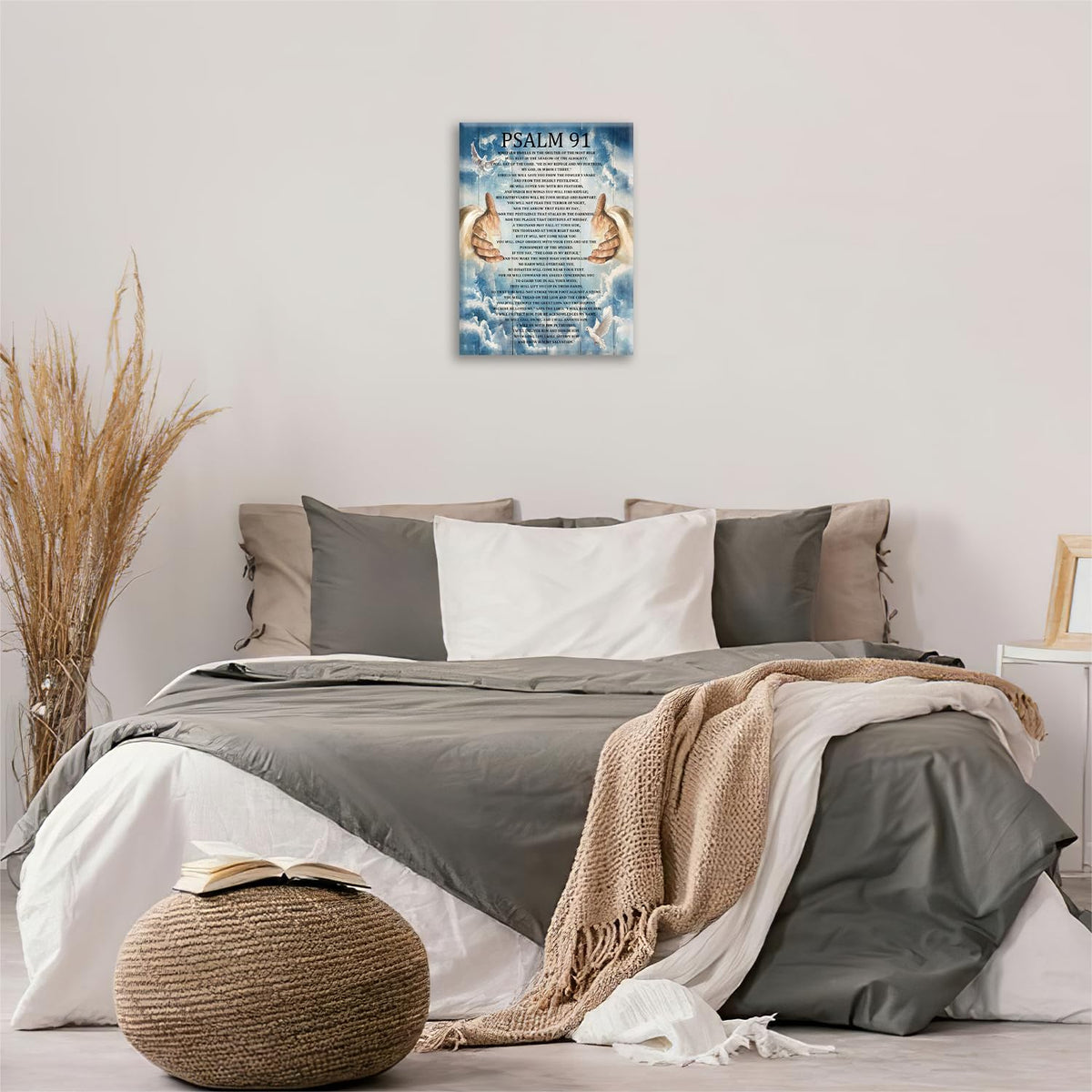 Psalm 91 Wall Art Psalms 91 Pictures Wall Decor Christian Canvas Prints Bible Verse Decorations Painting Framed Artwork Office Home Church Decor For Bathroom Prayer Dining Living Room 20"x24" (Psalm 91 / 20"L x 24"W)