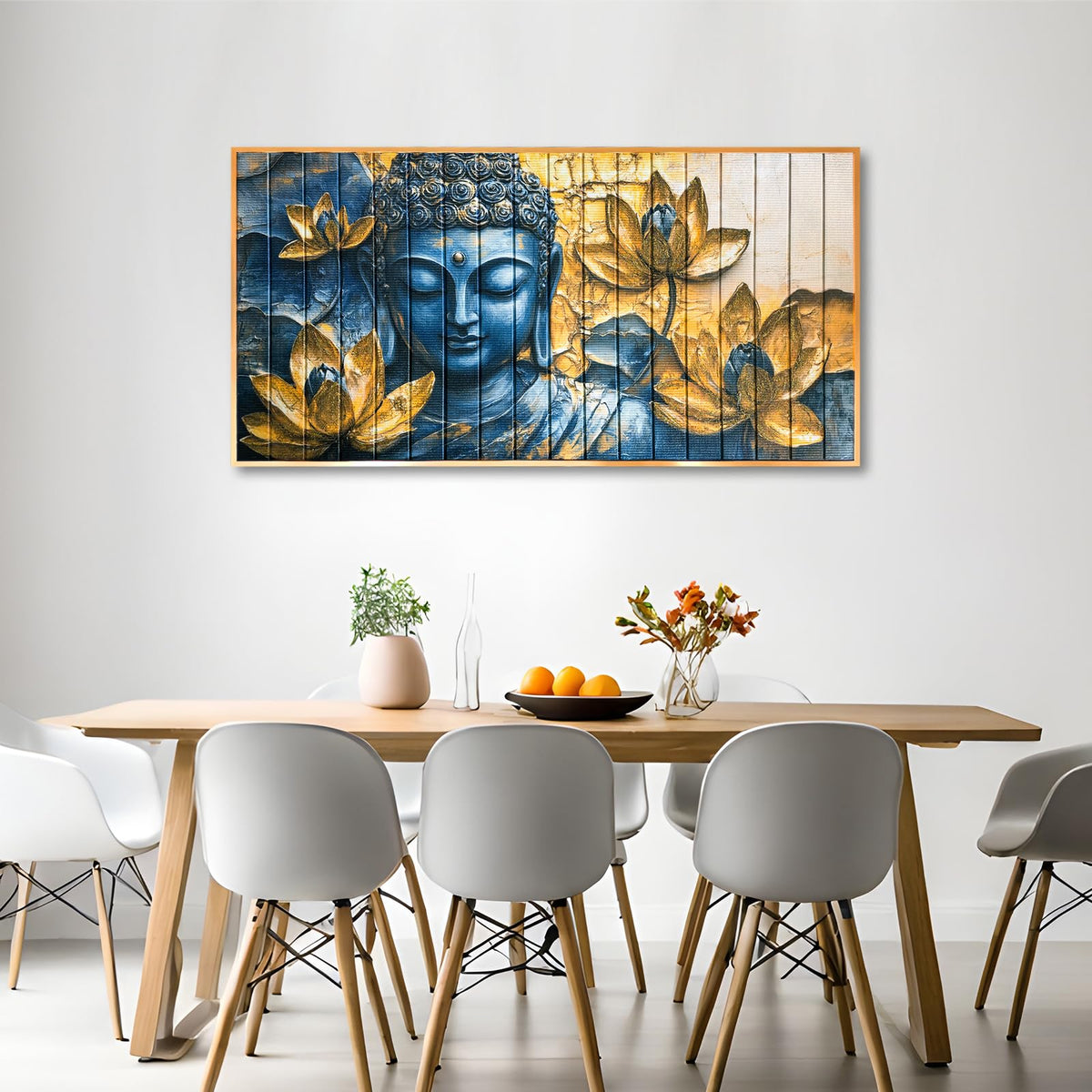 Vintage Buddha Wall Art Zen Lotus Flowers Canvas Ribbon Pictures Inspirational Wall Decor Handmade 3D Woven Textured for Buddhism Room Bathroom Bedroom Living Room Home Decor 24" x 48" (Gold / 48"L x 24"W)