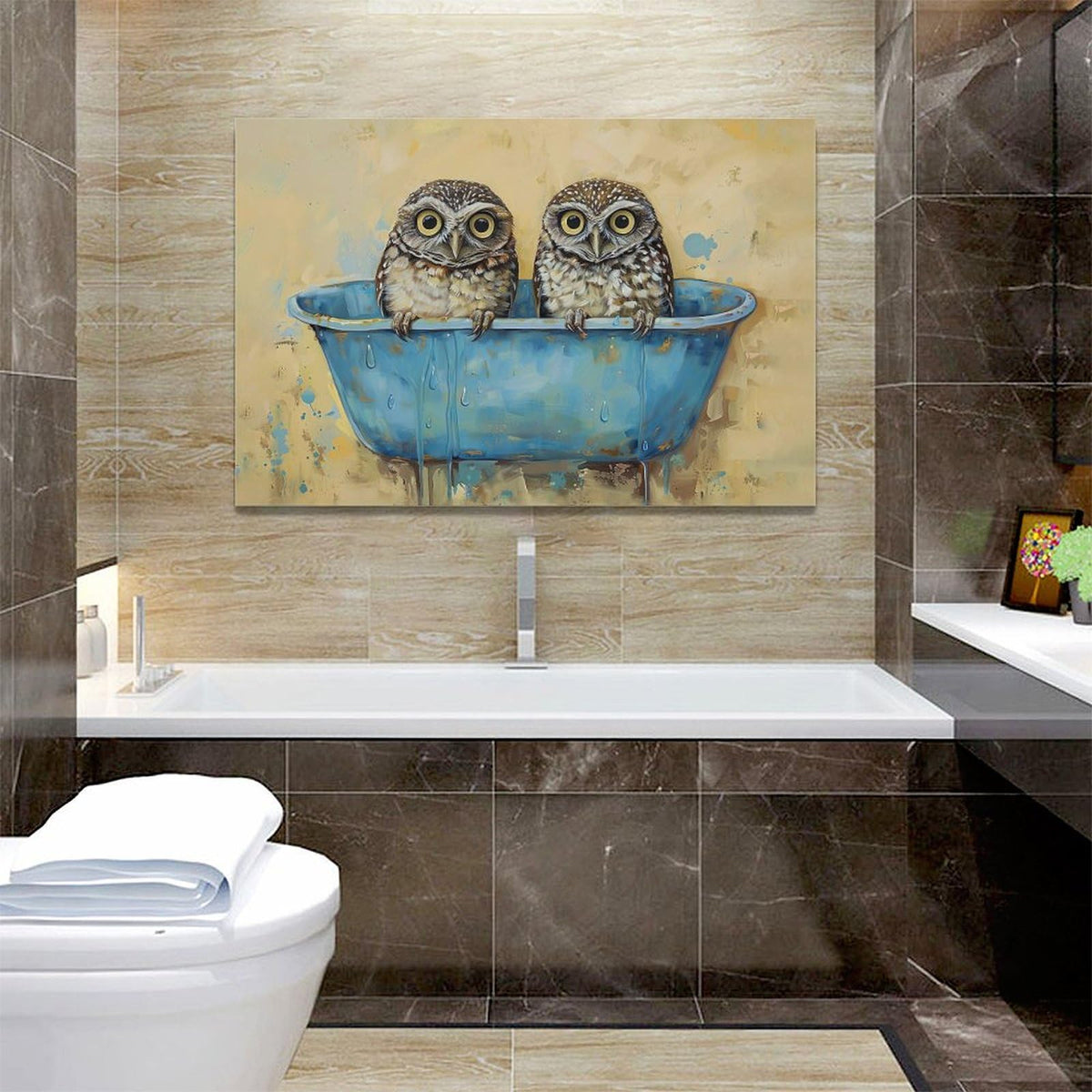 Owl Wall Art Owl Bathroom Pictures Wall Decor Toilet Bathroom Canvas Painting Home Modern Artwork Decorations Framed for Restroom 24 x 16 inch (16" x 24" / Owl)