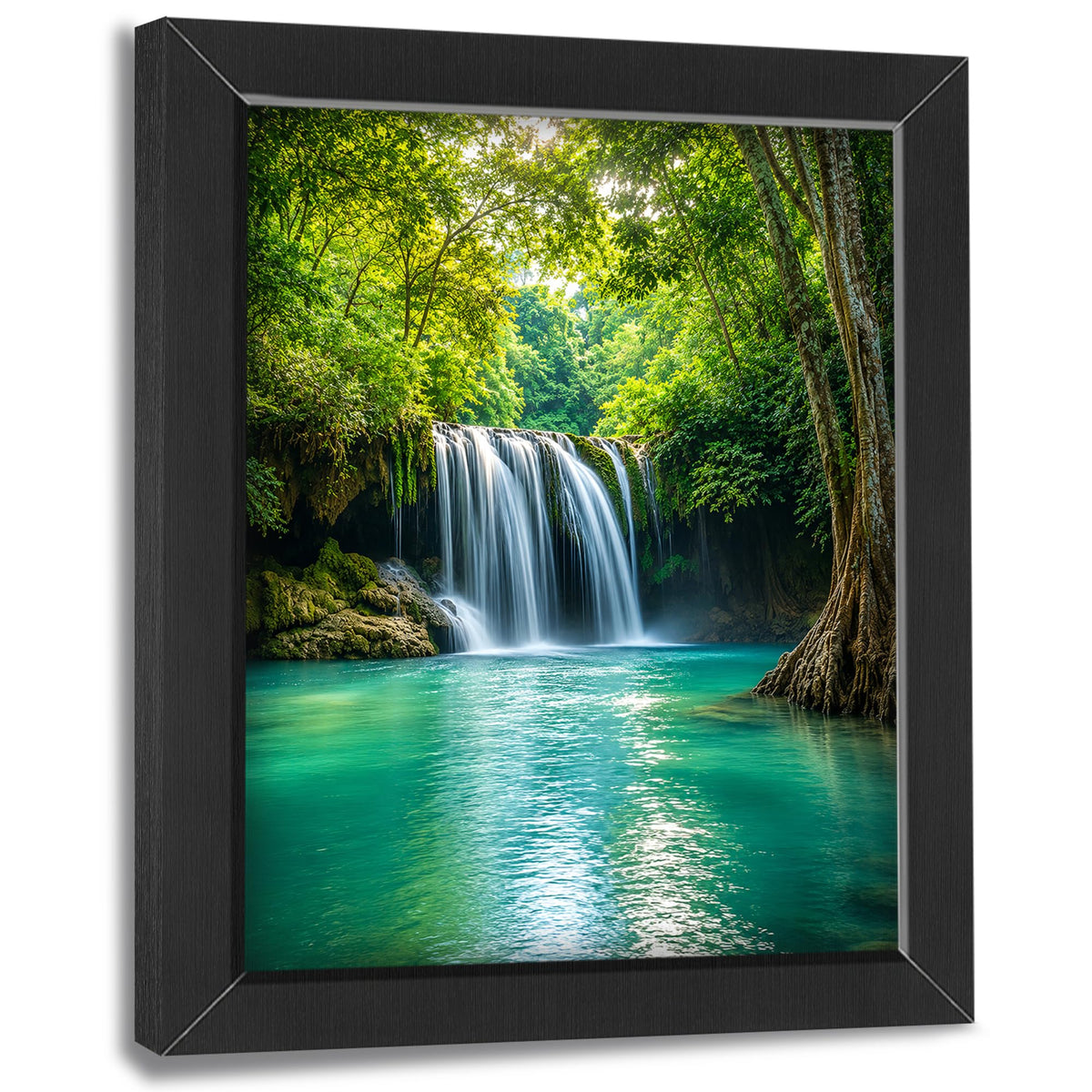 Forest Waterfall Decor Wall Art (Wall Art Framed 30 / 20"L x 16"W)