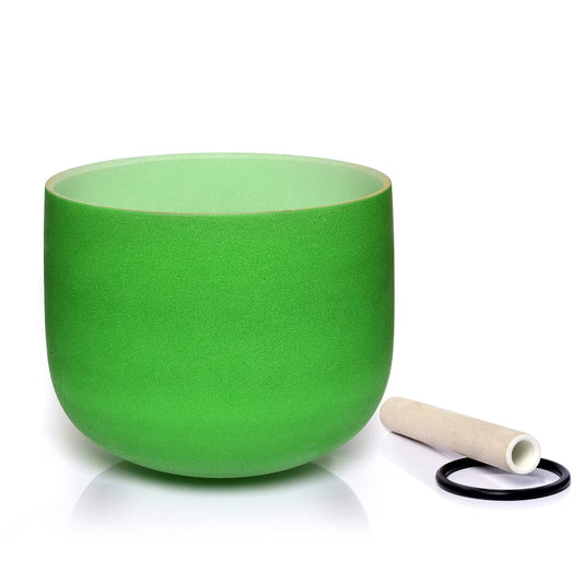 F Note Heart Chakra Green Colored Quartz Frosted Crystal Singing Bowl 8 inch (8 inch / F Green)