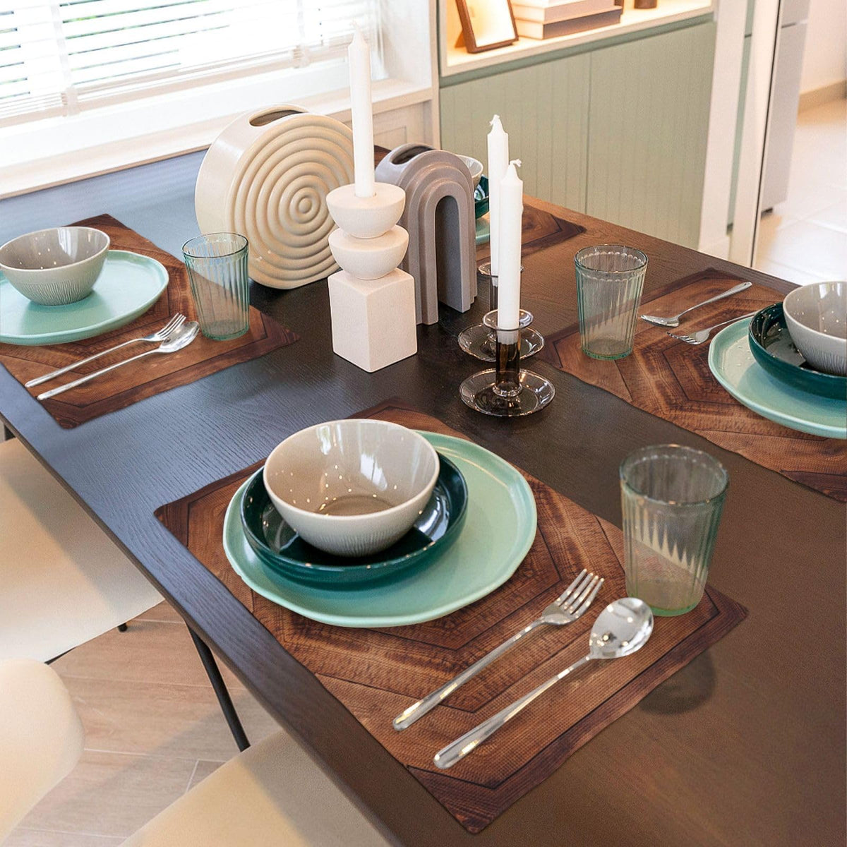 Placemats Mandala Wood Grain Place Mat Set of 4 Pieces Heat (4PCS / Mandala Wood Grain)