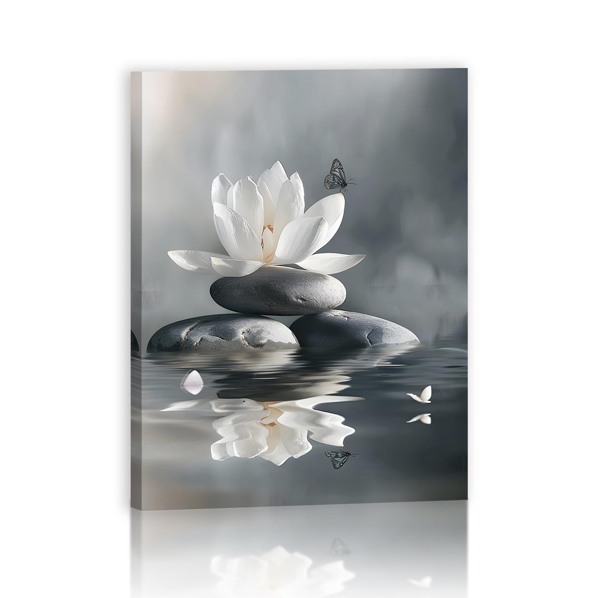 White Lotus Flower Zen Wall Art Spiritual Decor Meditation Yoga Spa Butterfly Art Prints for Yoga Meditation Room Decor Framed 16"x12" (16"L x 12"W)