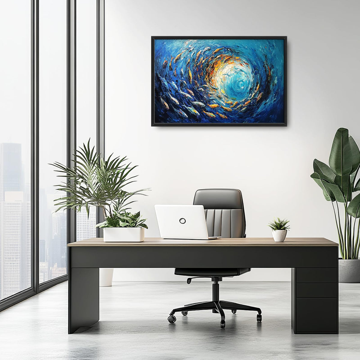 Large Framed Abstract Ocean Fish Wall Art Decor Canvas Print 36" L x 24" W (Ocean Fish / 36"L x 24"W)