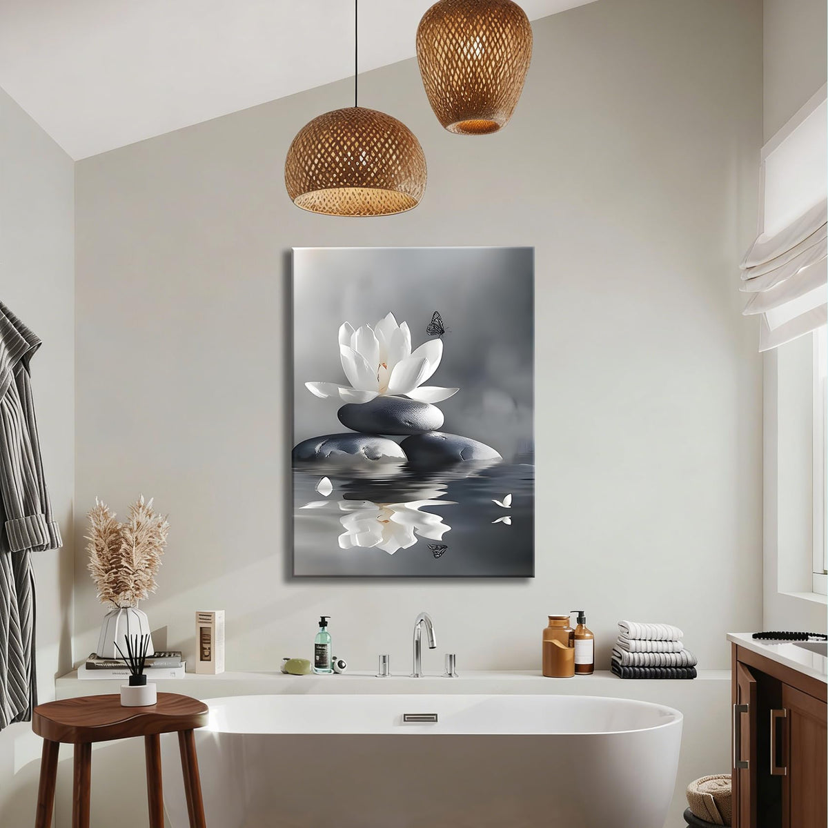 Framed Lotus Flower Canvas Wall Art for Bathroom Decor (Pictures19 / 30"L x 20"W)