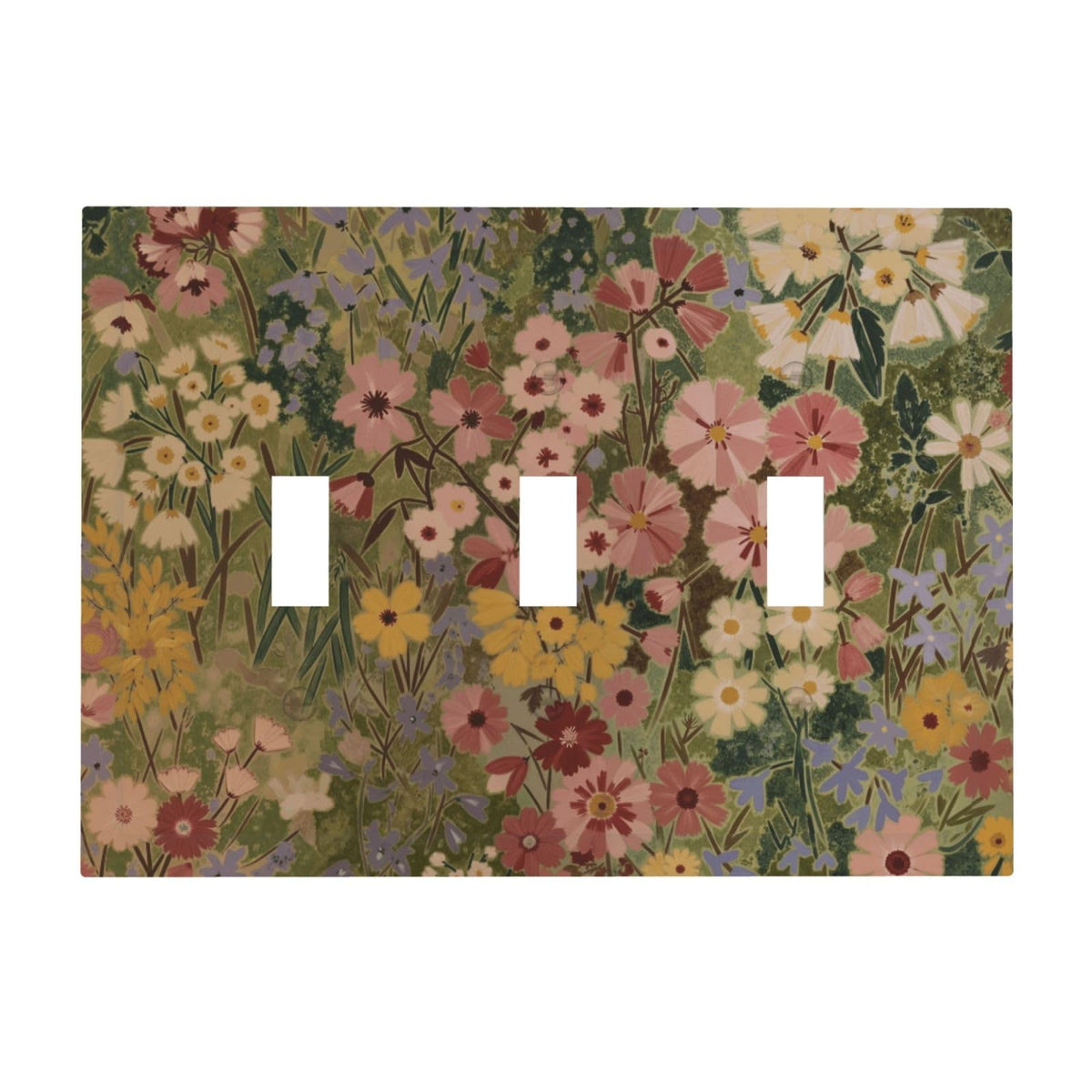 Rustic Colorful Floral Vintage Flower 3 Gang Electrical Outlet Light Switch Cover Decorative Triple Toggle Wall Plate Electric Faceplate Switch Face Plate (Rustic Colorful Floral Vintage Flower / 3 Gang Toggle Mid)