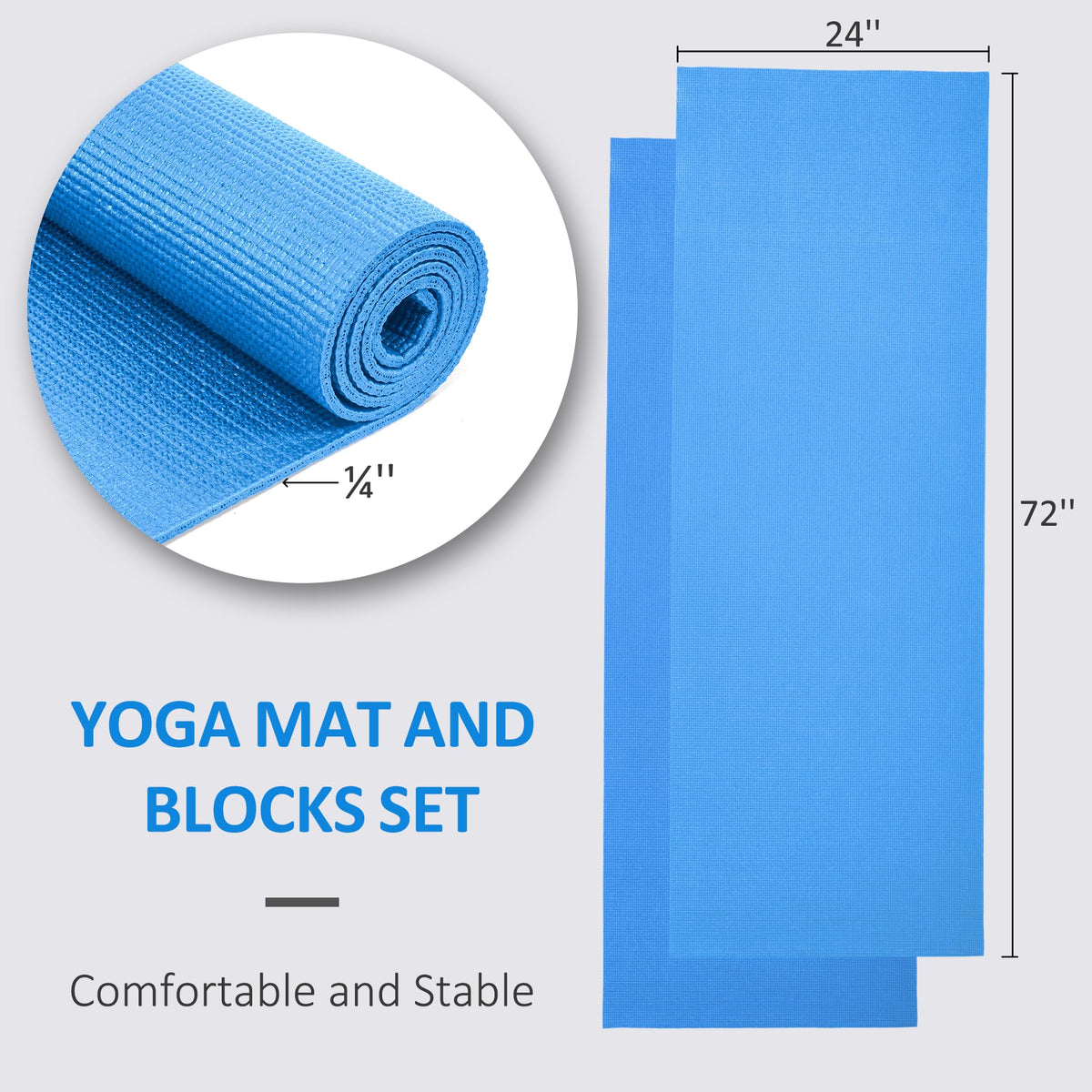 All Purpose 0.25 Inch Thick High Density No Tear Exercise Yoga Mat with Strap & Lightweight Features for Indoor & Outdoor Use (Blue)