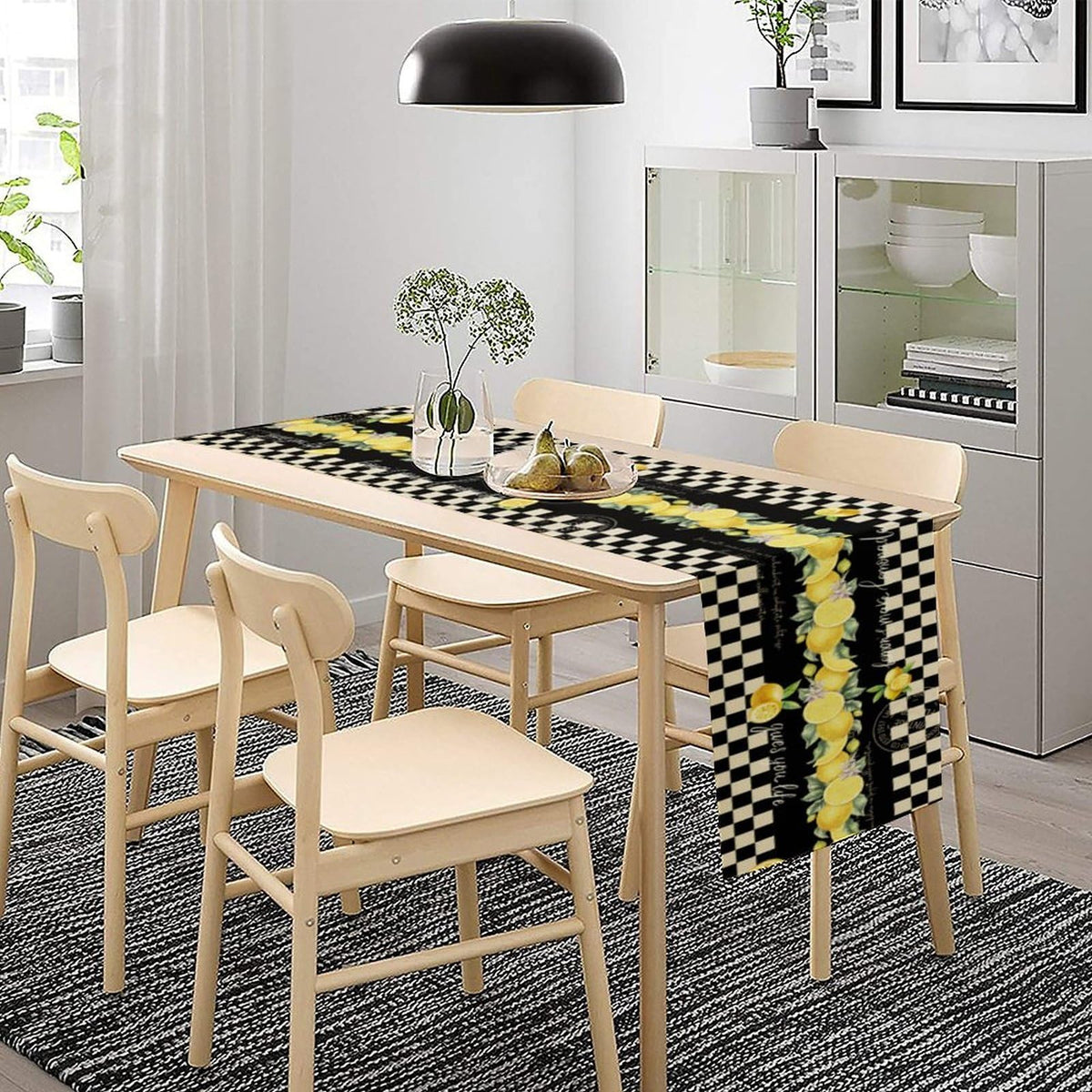 Lemon Table Runner (13x120inch / Black White Lemon)