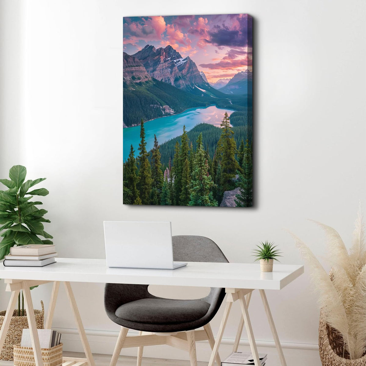 Mountain Landscape Wall Art for Living Room Decor Forest Pictures Wall Decor Blue Lake Scenic Canvas Prints Nature Scenery Photography Posters Artwork for Bedroom Office Home Decorations 32x48" (48"L x 32"W / Baff National Park)