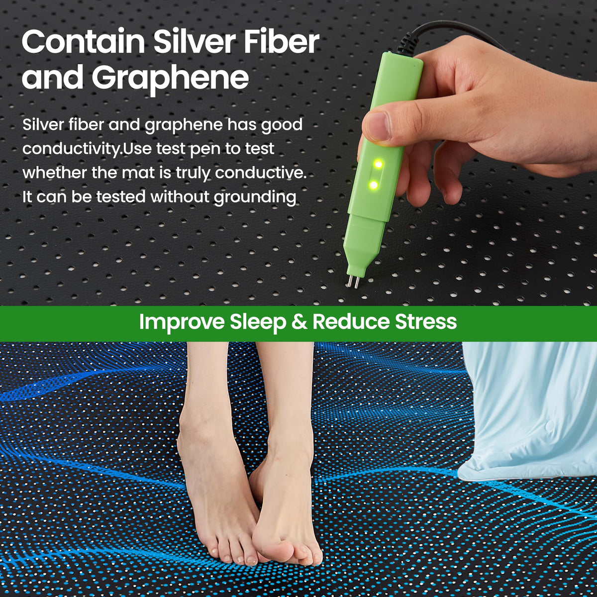 Grounding Mat for Bed Grounding Pad for Better Sleep Earthing Mat for Bed (Queen-60"×27" / Black)