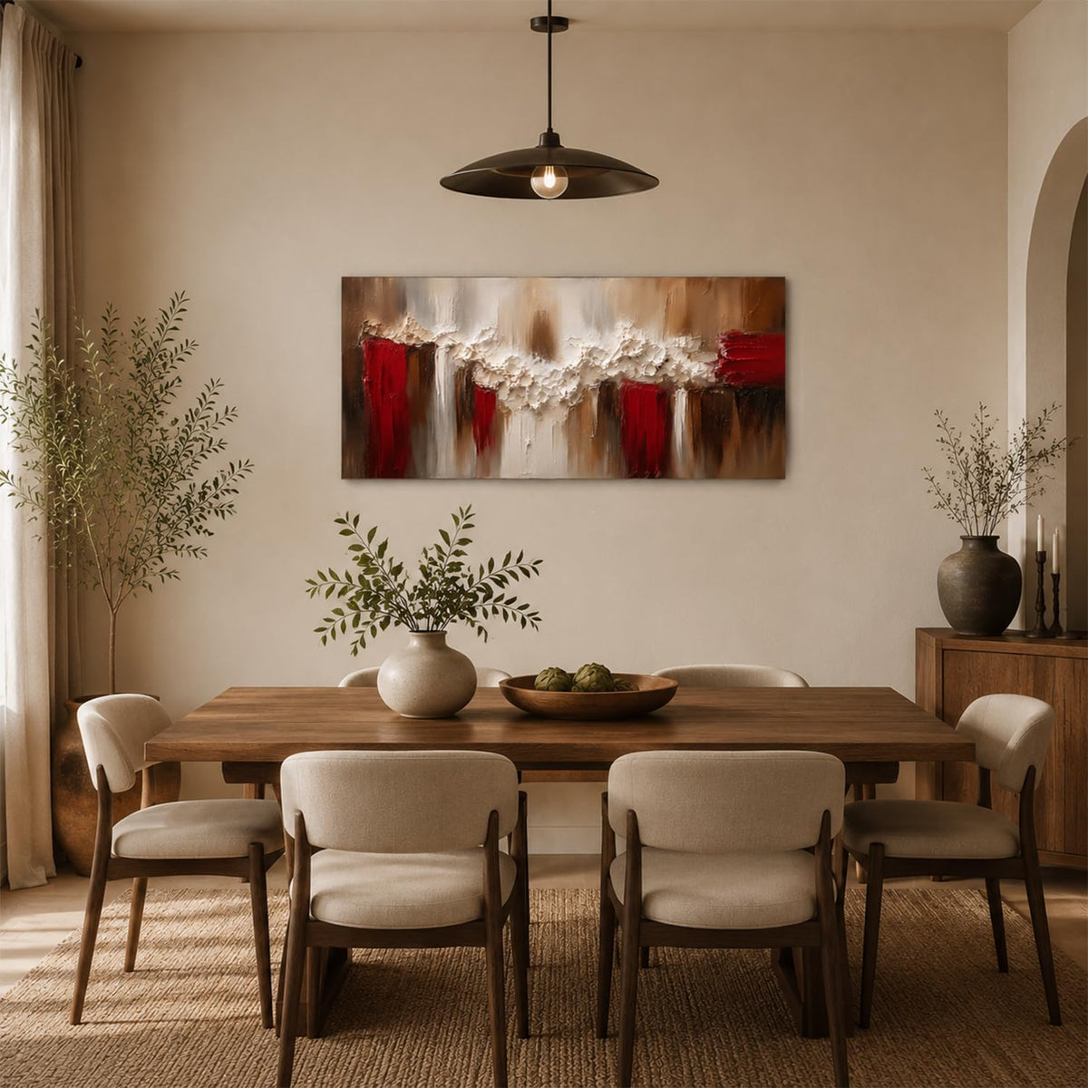 Vintage Neutral Abstract Canvas Wall Art for Living Room Mid Century Modern Painting Picture Minimalist Beige Brown Red Wall Decor (40"L x 20"W / Red Neutral)