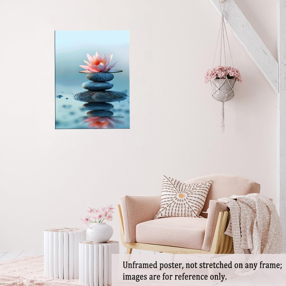 Zen Lotus Flower and Stones Wall Art (Unframed-8 / 16"L x 20"W)