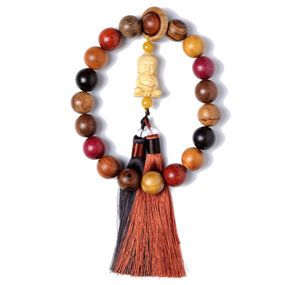 Unisex Natural Colorful Wood Buddhist Prayer Beads Bracelet Necklace Tibetan Mala Prayer Beads (20mm 19beads)