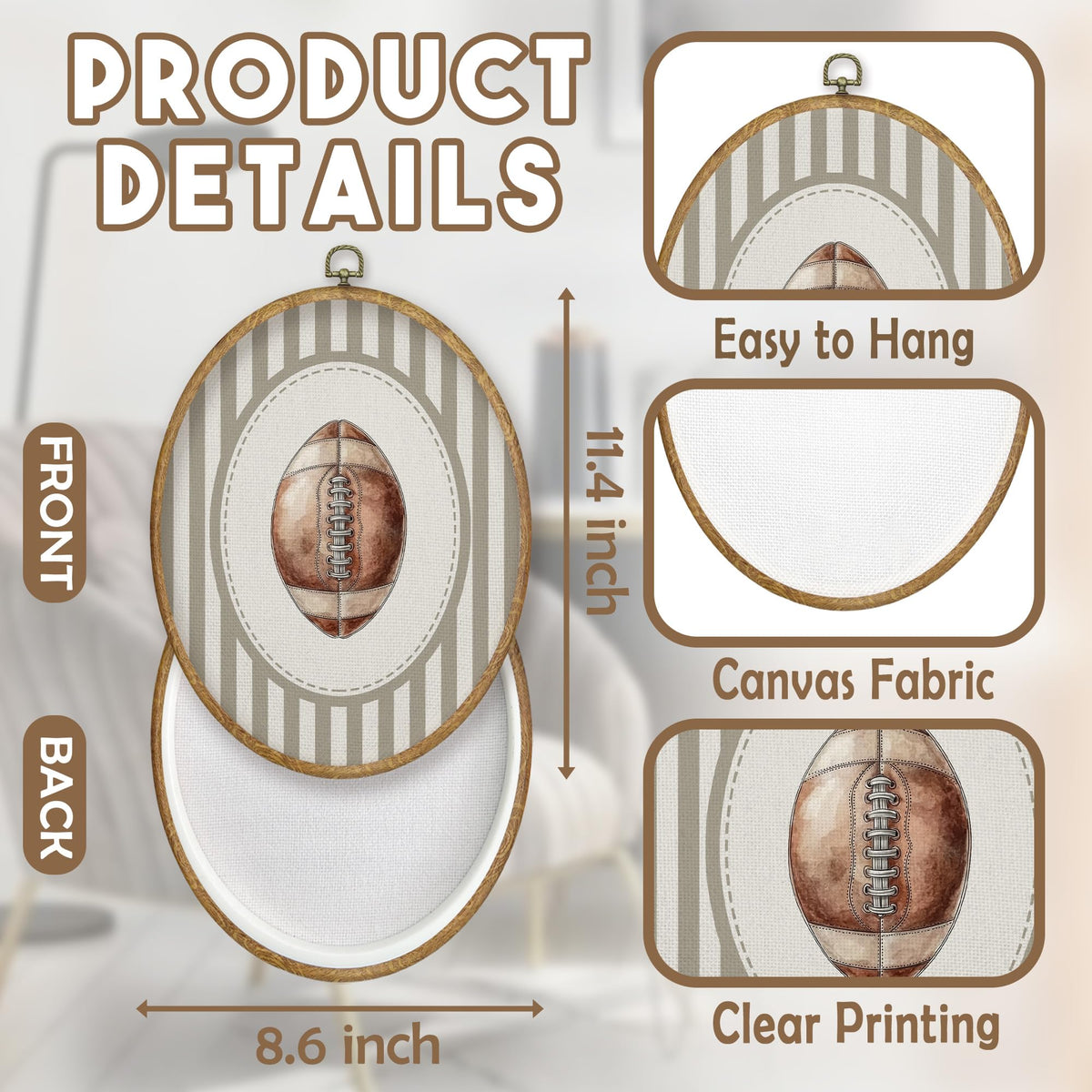 Vintage Football Nursery Oval Wall Art Decor Products (Colour11)