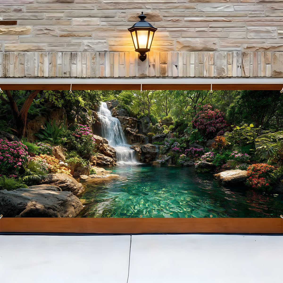 Garage Door Banner Cover 6x13 ft (Rainforest Waterfall)