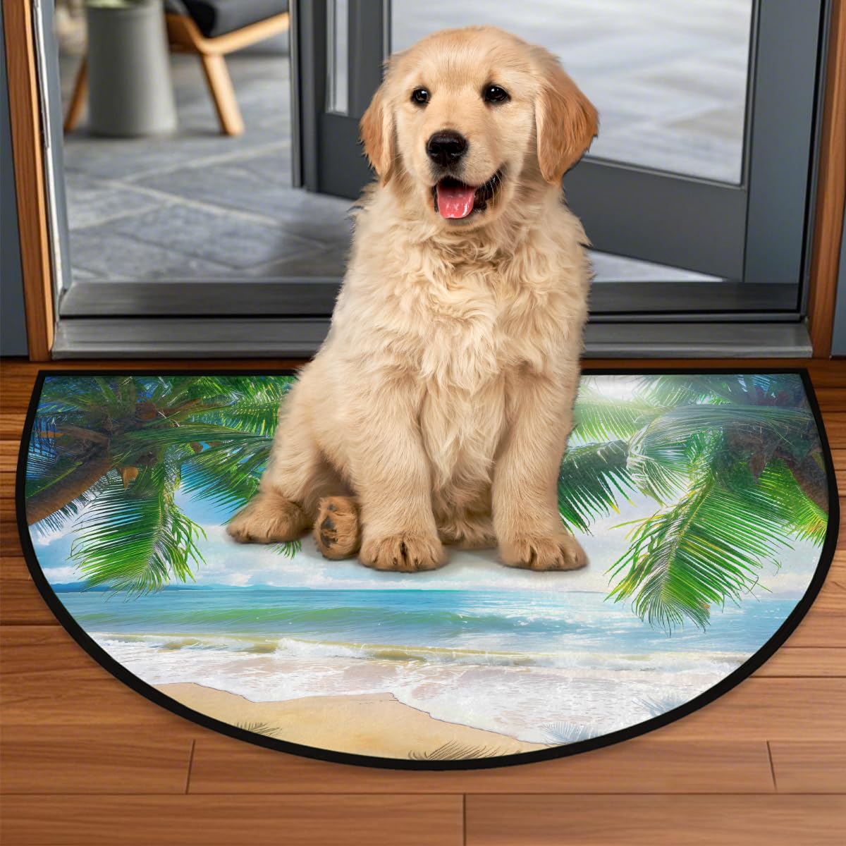 Half Round Door Mat Hawaii Beach Palm Trees Welcome Mats Non (36 inch x 24 inch (Semicircular) / Hawaii Beach Palm Trees)
