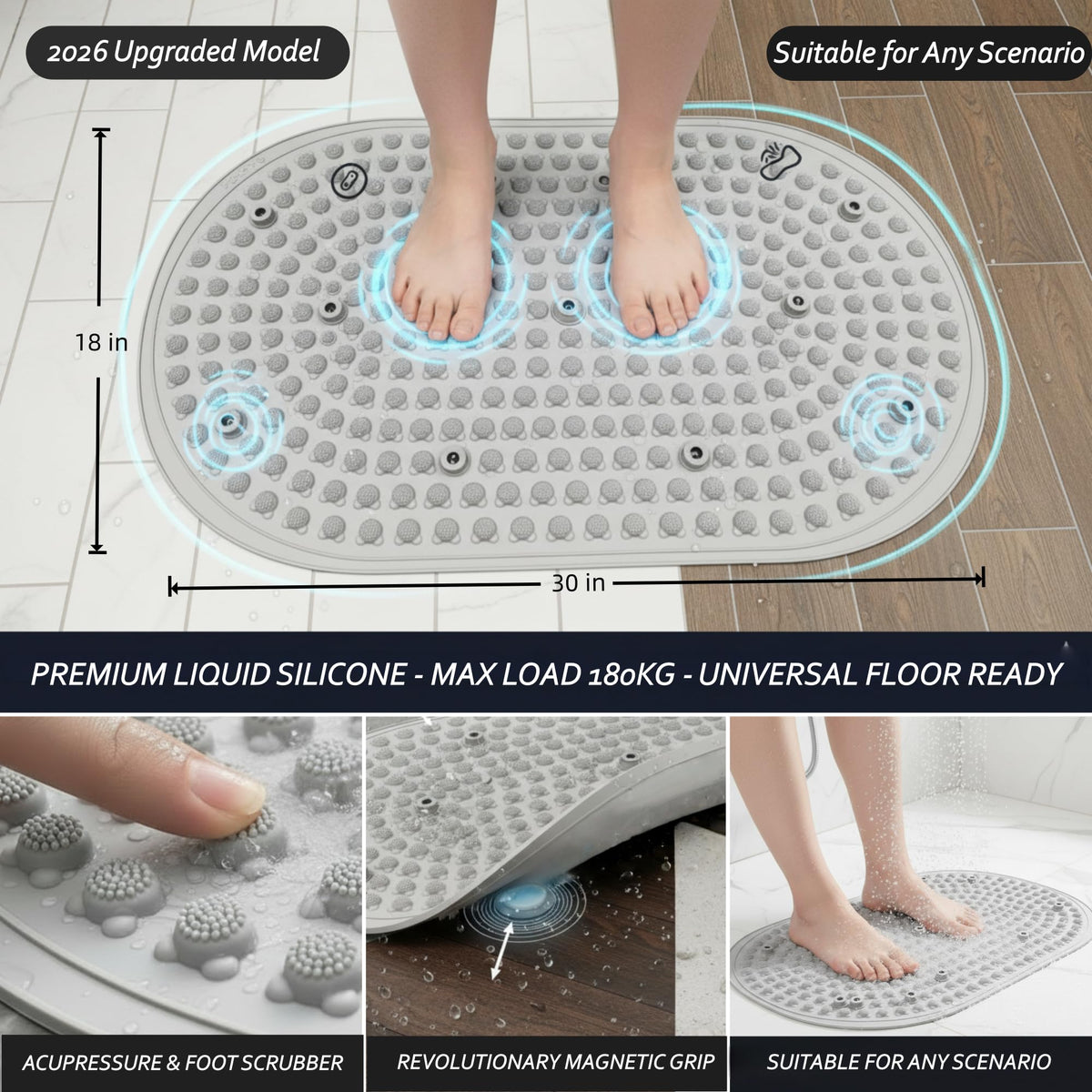 Upgraded Liquid Silicone Acupressure Reflexology Foot Massage Mat (Gray)