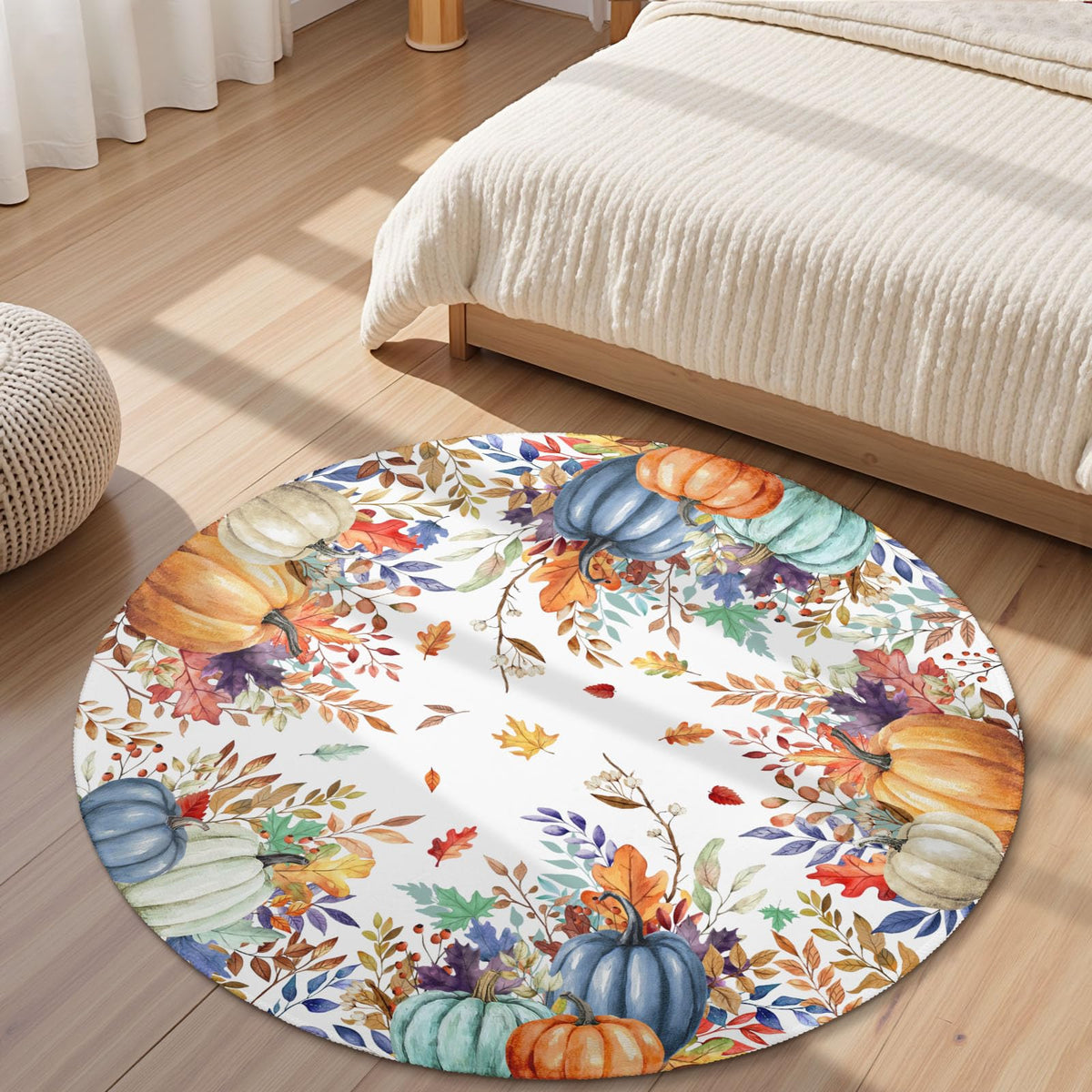Fall Round Area Rug 5ft (Autumn-fall Pumpkin / 5' (Round))