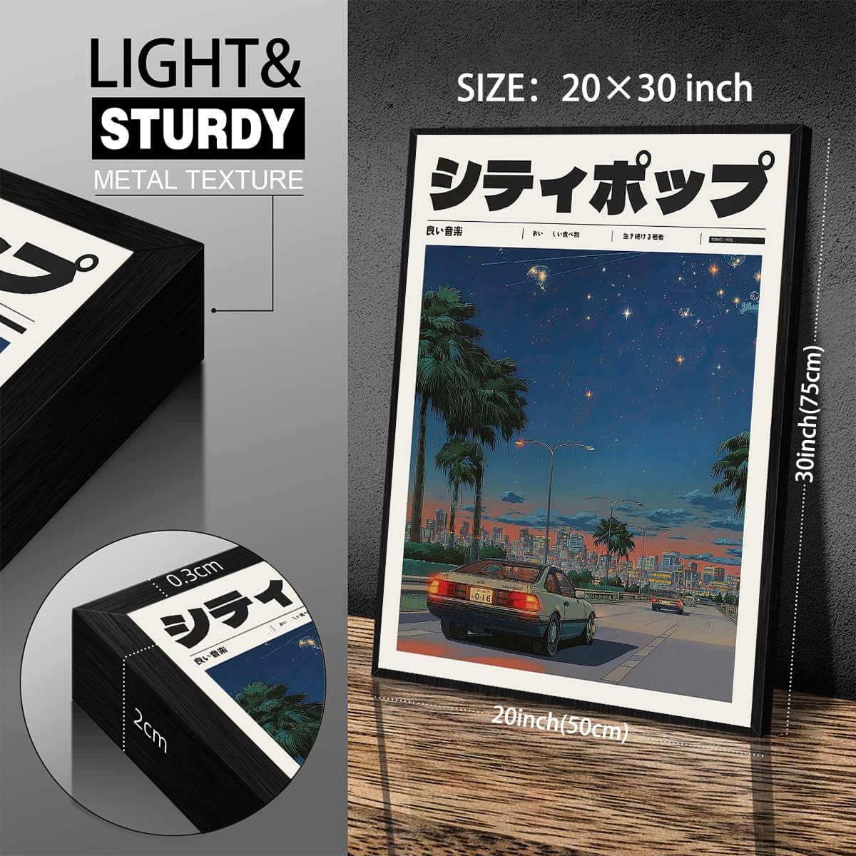 Vintage Japanese Black Framed Wall Art 90s Vaporwave Aesthetic Prints Asian Music Posters Modern Ukiyo (Black Framed / Japanese Art 012 / 30"L x 20"W)