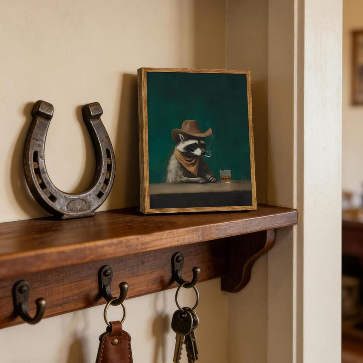 Framed Funny Raccoon Wall Art (Moody Raccoon / 10"L x 8"W)