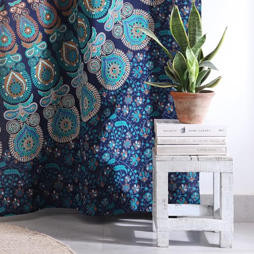 Blue Hippie Mandala Curtains 74 Inch Length for Living Room Bedroom 2 Panels Set Light Filtering Semi Sheer Window Curtains 50 Inch Width Boho Farmhouse Drapes W50xL74 Turquoise (Tarquiose / 25"W x 74"L (Pack of 2))