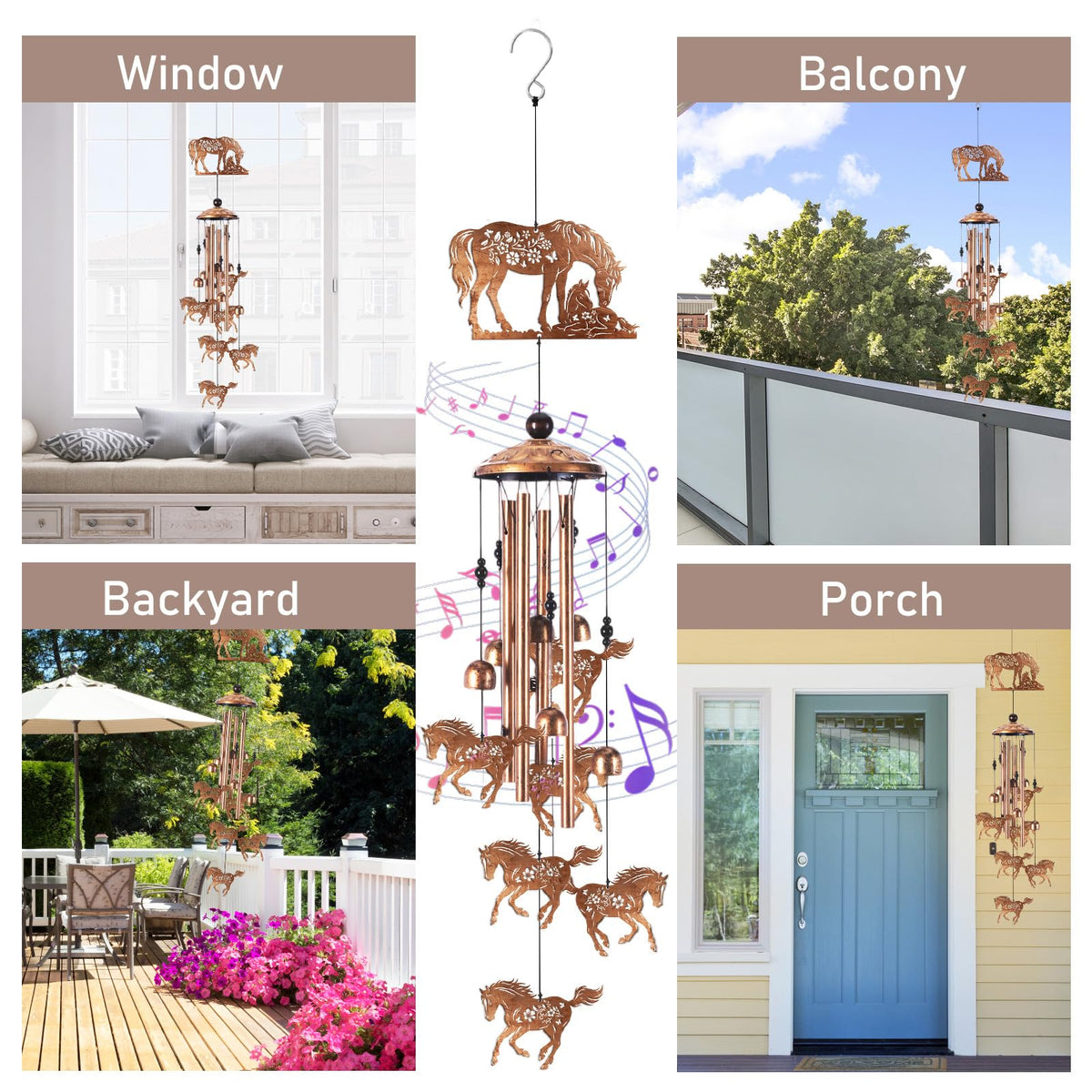 Horse Wind Chimes for Outside (Steed)