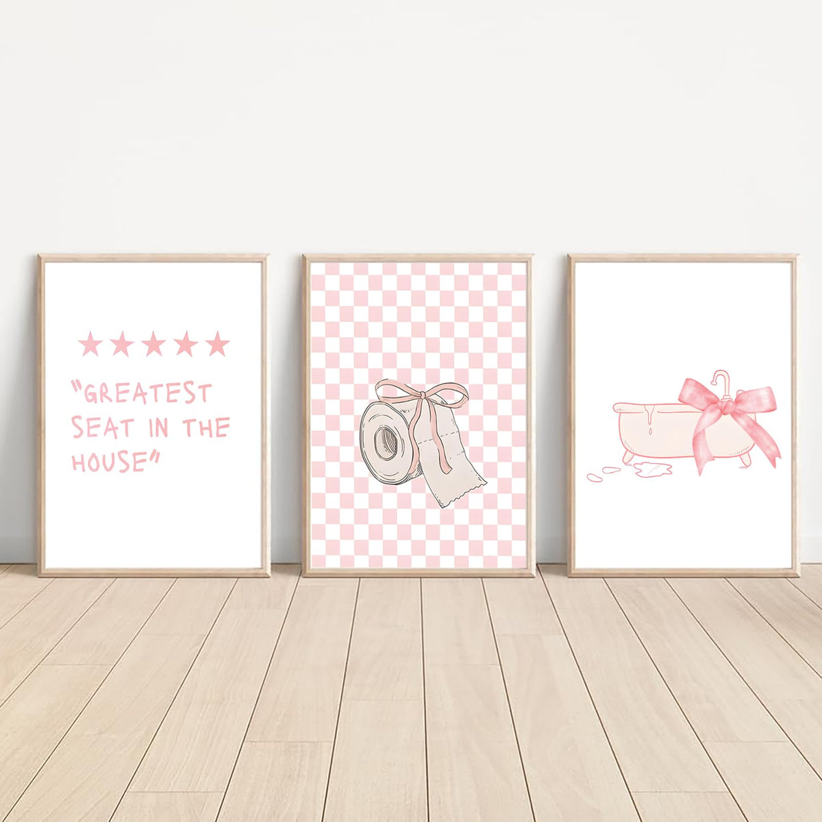 Coquette Pink Bow Canvas Art Prints Paintings Trendy Bathroom Wall Art Decor Aesthetic Set of 3 Preppy Girly Posters Pictures for Girls Bathroom Washroom Restroom 12x16 inch Unframed (Pink Bathroom Art Prints / 12x16 Inch)