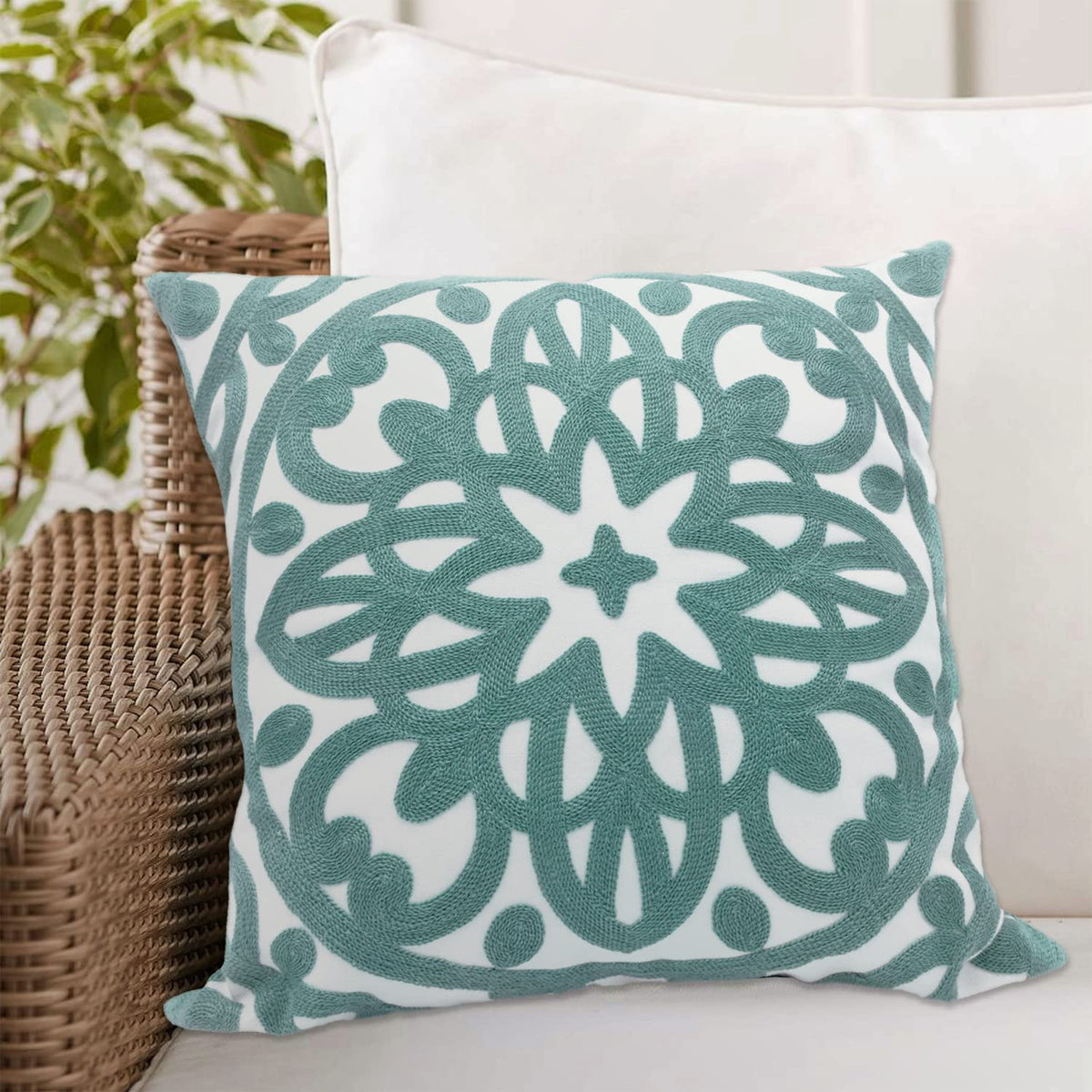 Embroidered Decorative Throw Pillow Cover 20"x 20" (Aqua Blue / 20" x 20" (Pack of 1))