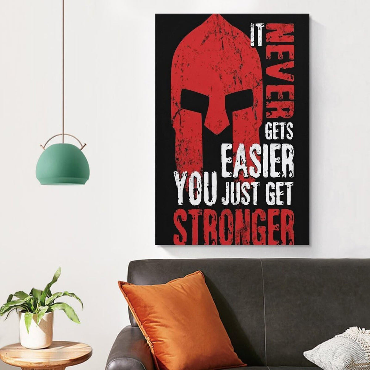 Spartan Warrior It Never Gets Easier You Just Get Stronger Canvas Printing Wall Art Prints Wall Decor Posters Red Black Typography Motivational Gym Bedroom Office Living Room Decor 24x36inch (style-14 / 24x36inch(60x90cm) Unframe)