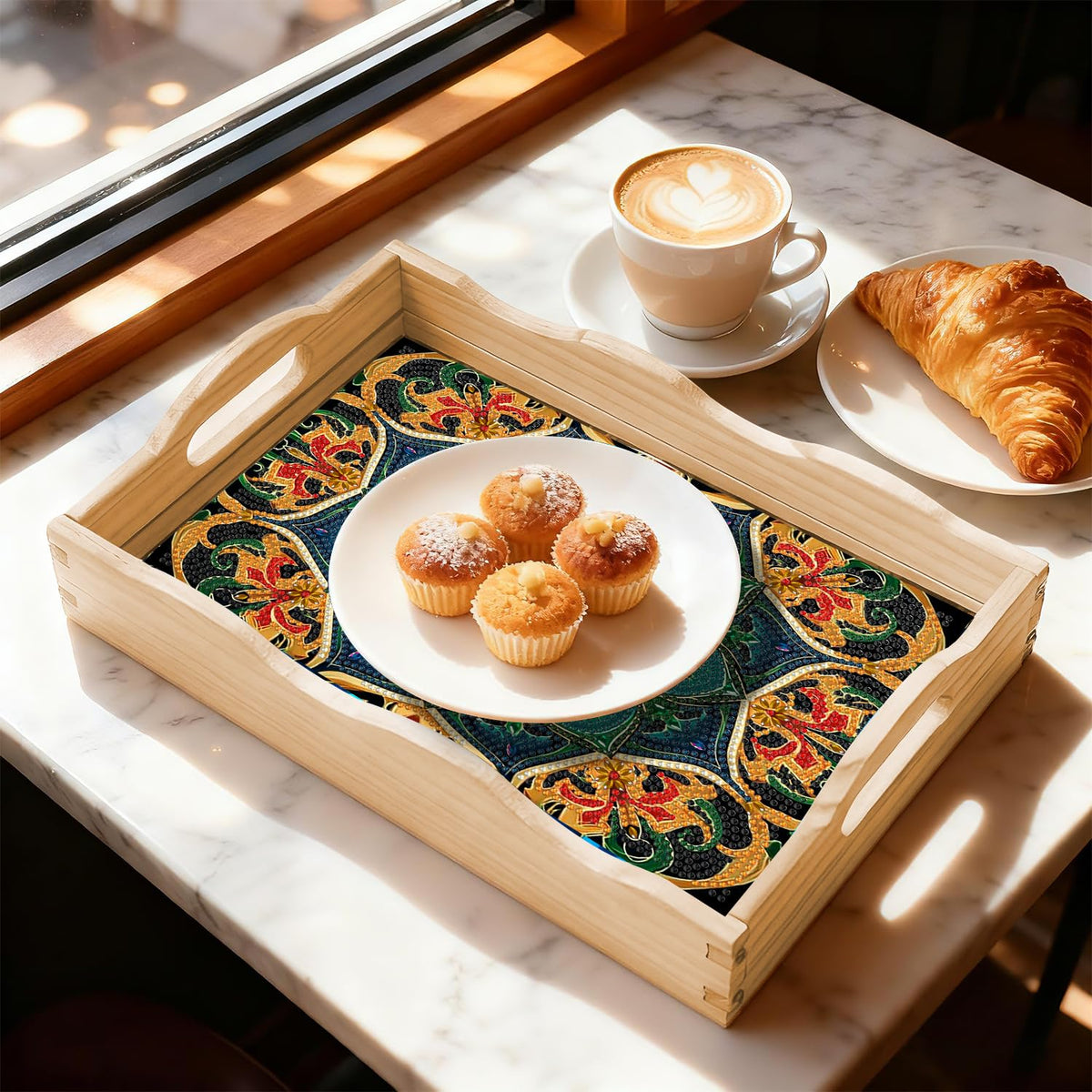 DIY Diamond Painting Serving Tray with Handle for Adults 5D Diamond Art Kits for Beginners Full Drill Diamond Dots Gem Arts and Crafts Special Shape Living Room 12 x 16 Inches Mandala (Mandala Big E)