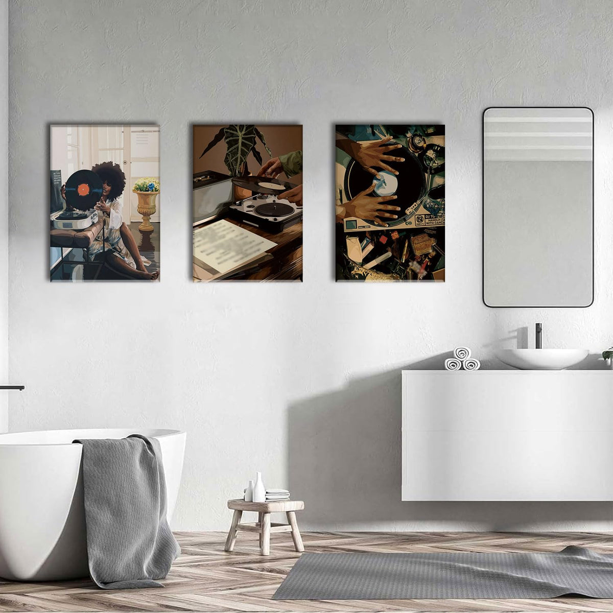 3 Piece Black Girl Wall Art African American Wall Decor Black Woman Canvas Art Fashion Music Pictures Dj Studio Paintings Trendy Artwork For Living Room Bedroom (Record Girl / 12x16in)