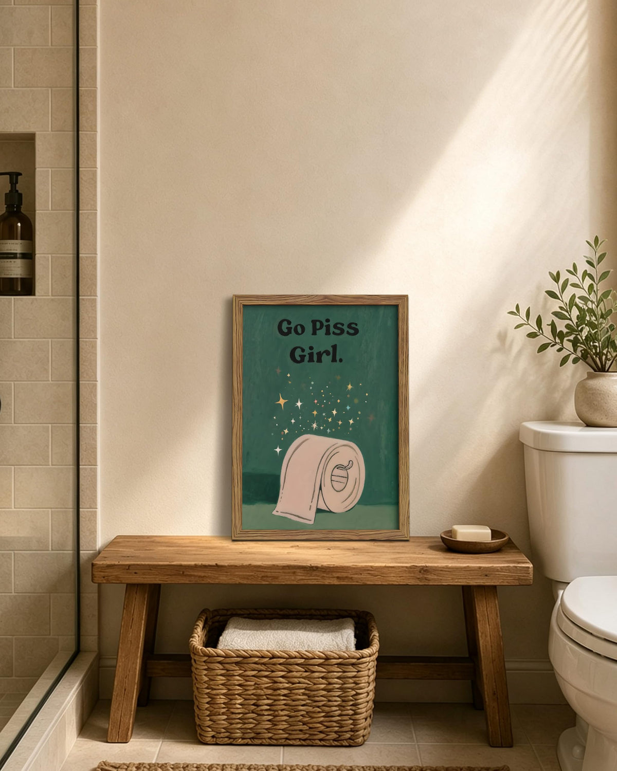 Funny Bathroom Wall Art Framed Canvas Print (A-Bathroom / 16"L x 12"W)