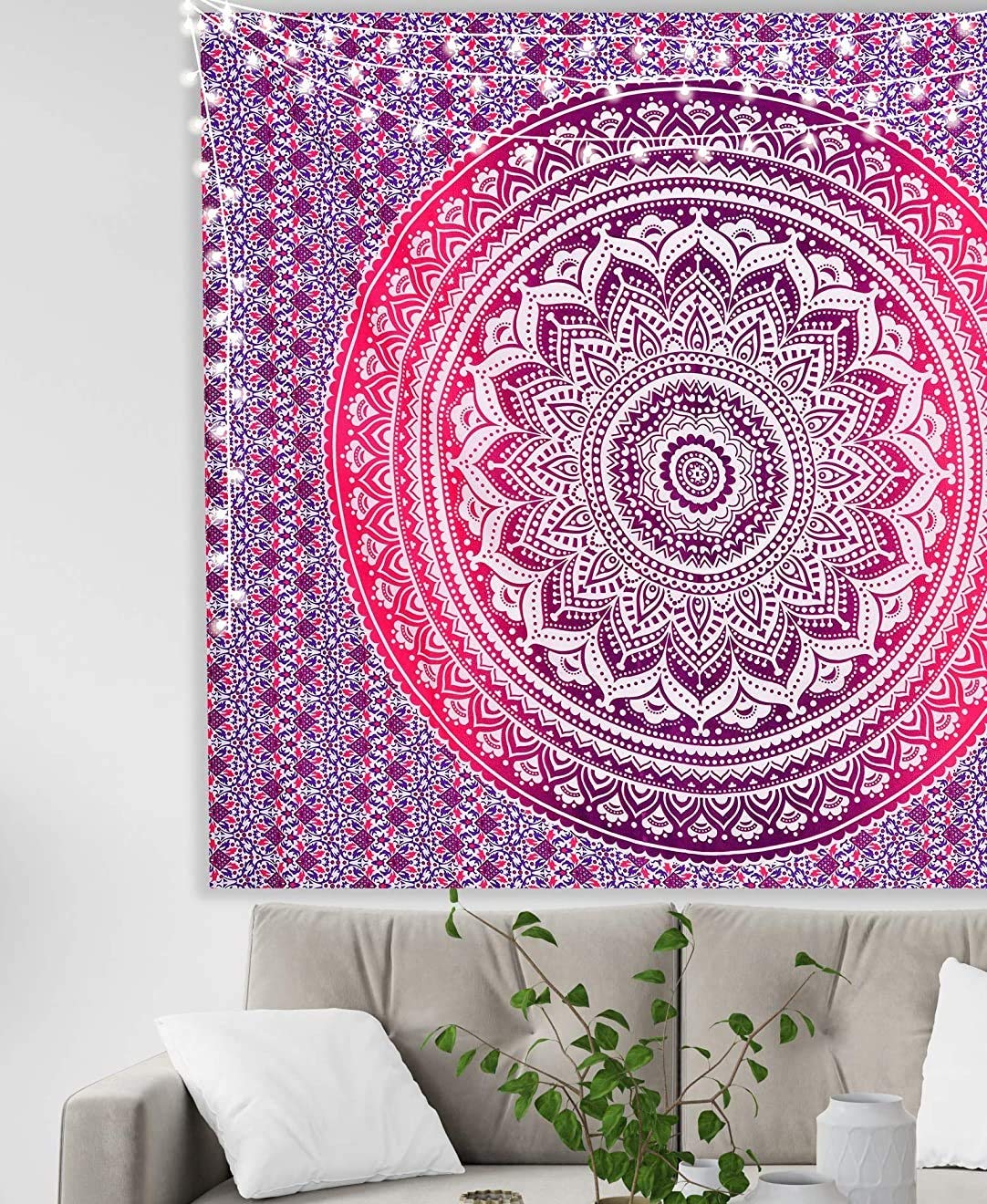 Tapestry Wall Hanging Hippie Mandala Bohemian Hippy Psychedelic Design Indian Tapestries Bedspread 30 x 40 Inches (40"L x 30"W / Pink Purple)
