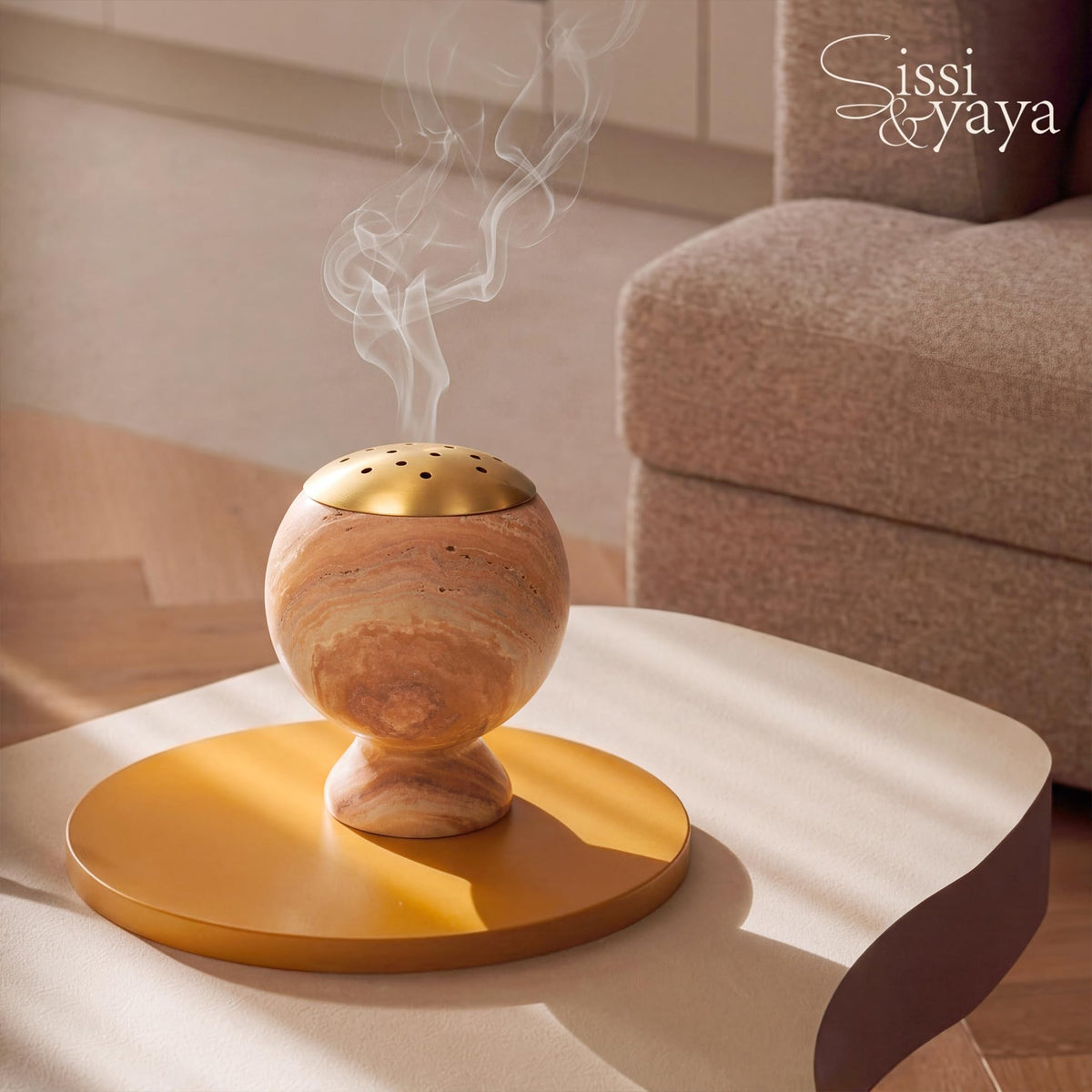 Natural Marble Incense Burner 4.2” Multi (Light Brown)