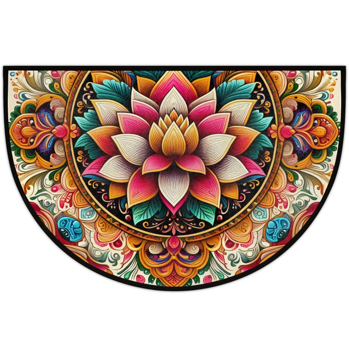 Ethnic Mandala Half Round Rug Half Moon Door Mat Half Circle Rugs (B-color 1)