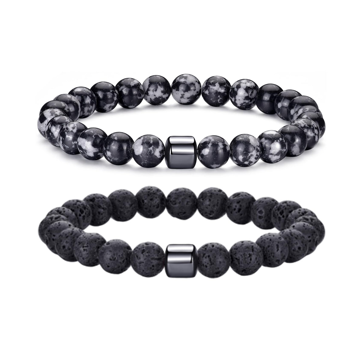 Mens Bracelets 8MM Natural Stone Beads Bracelet Set Stretch Adjustable Beaded Bracelets for Men (2,gray,lava rock bracelet)