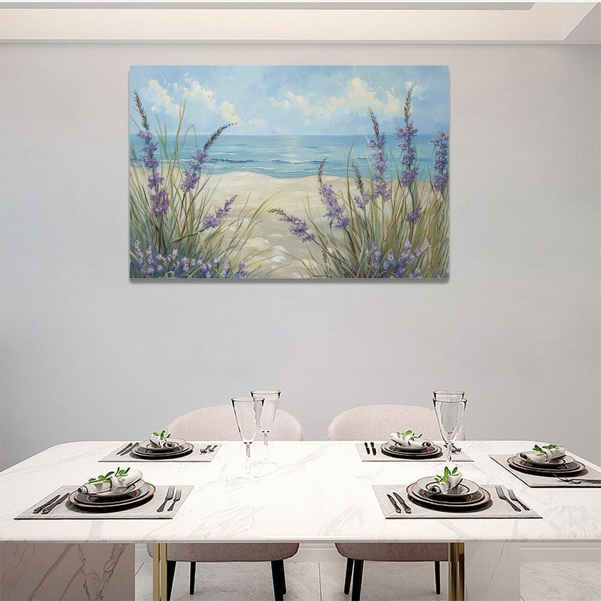 Beach Ocean Wall Art Coastal Flower Pictures Wall Decor Abstract Watercolor Seaside Canvas Painting Beach Floral Artwork for Bathroom Living Room Bedroom Kitchen Office 24x16 inch (24"L x 16"W / Grass Beach)