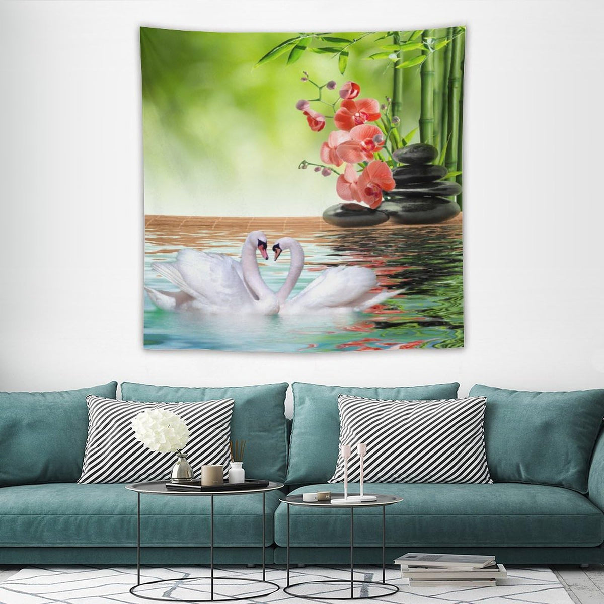 Spa Tapestry Wall Hanging Bamboo Orchid Red White Swan Spa Meditation Relaxing Art Tapestries Home Decor for Living Room Bedroom Farmhouse Kitchen Dorm 60"x60" (60"L x 60"W / Zen-6)