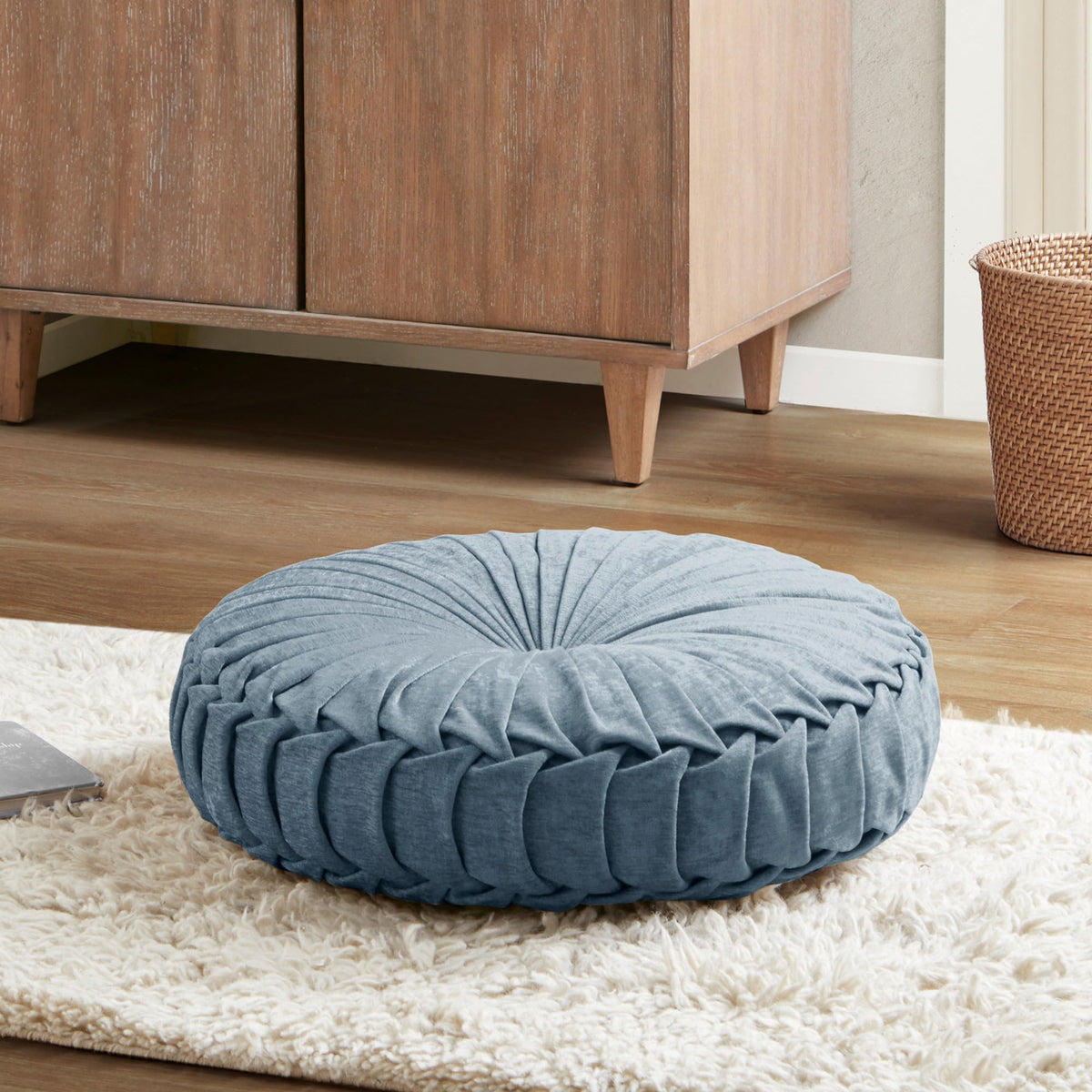 Round Chenille Tufted Floor Pillow Dia 22"x6" Aqua (Round Aqua / Dia 22" x 6"H)