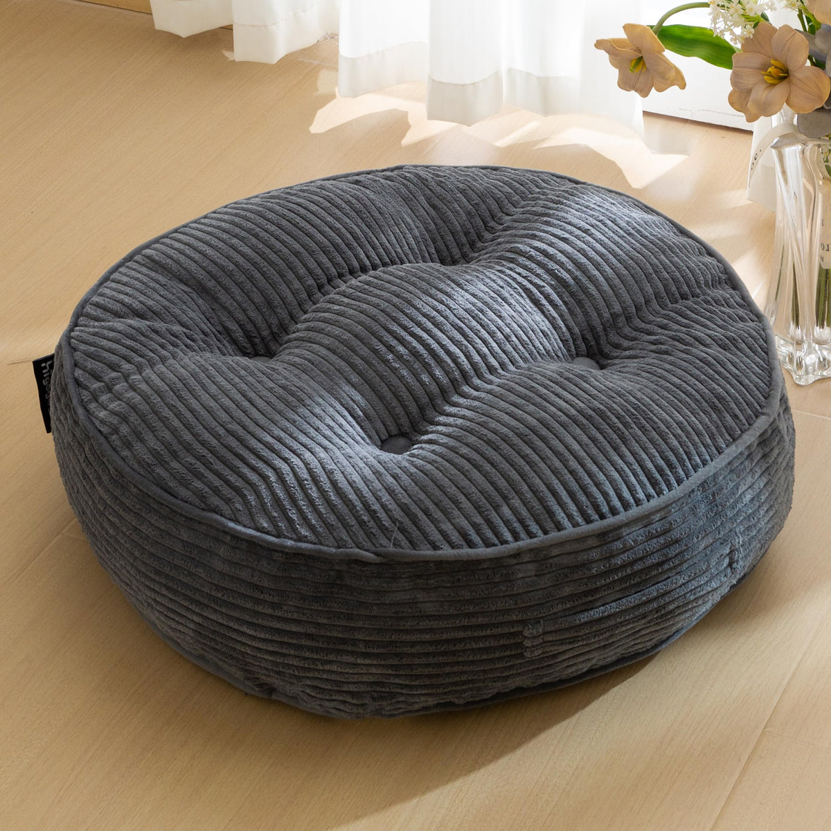 6" Extra Thick Floor Pillow Cushion for Adults (Round Dark Grey / 6" Thick(Pack of 1))