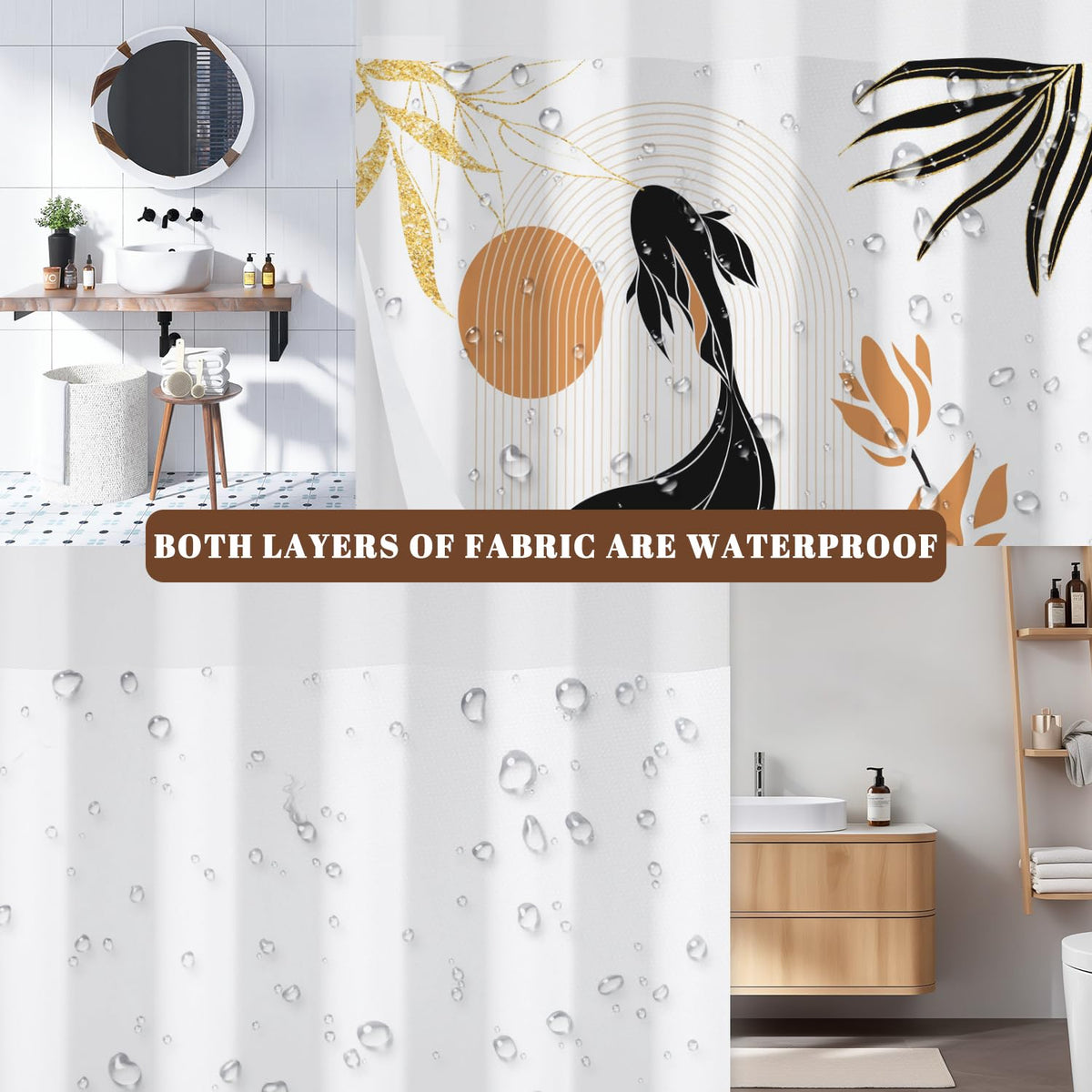 No Hook Shower Curtain and Liner Set (Abstract Koi Fish)