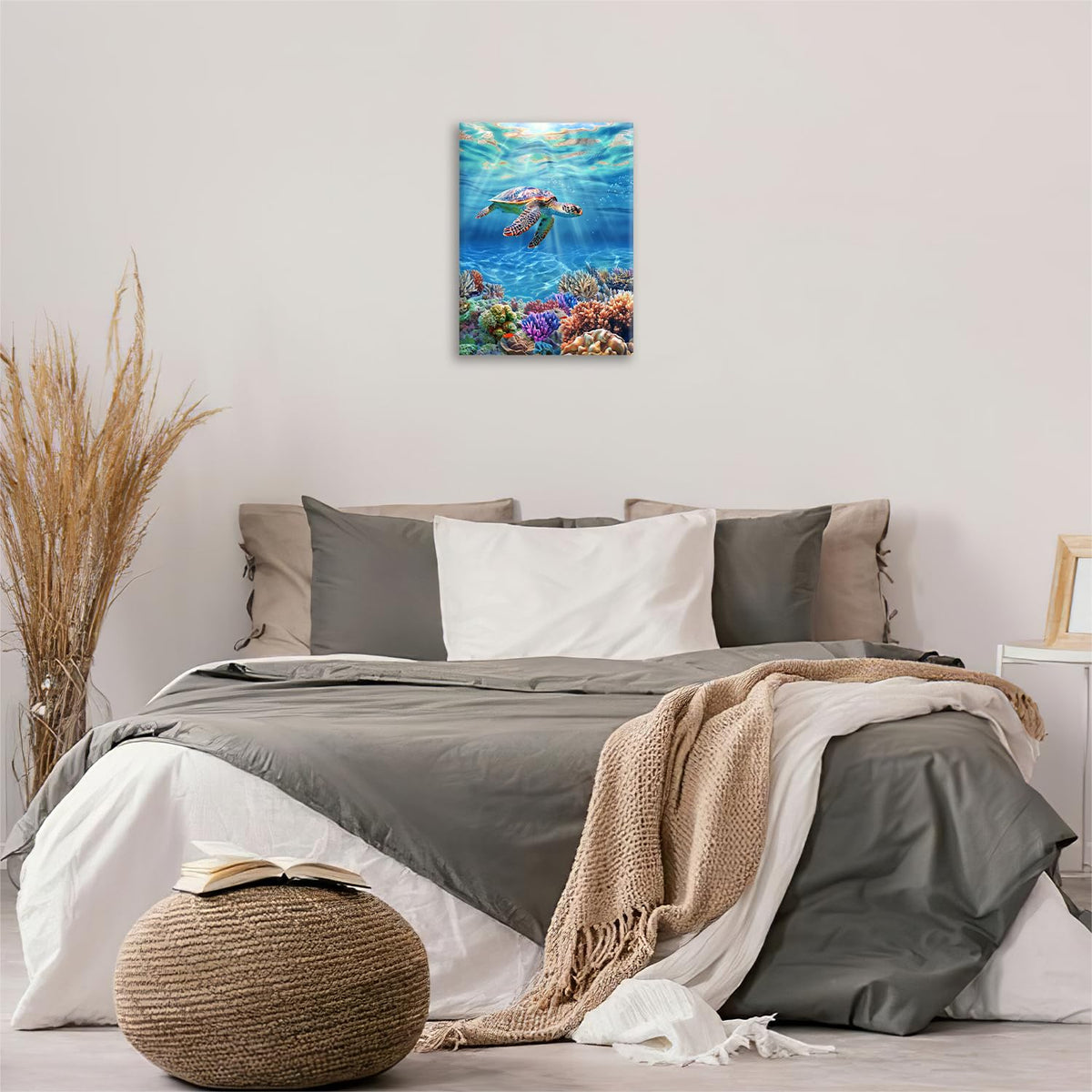 Sea Turtle Canvas Wall Art Coastal Ocean Painting Framed ArtWork 20"x24" (Sea Turtle / 24"L x 20"W)