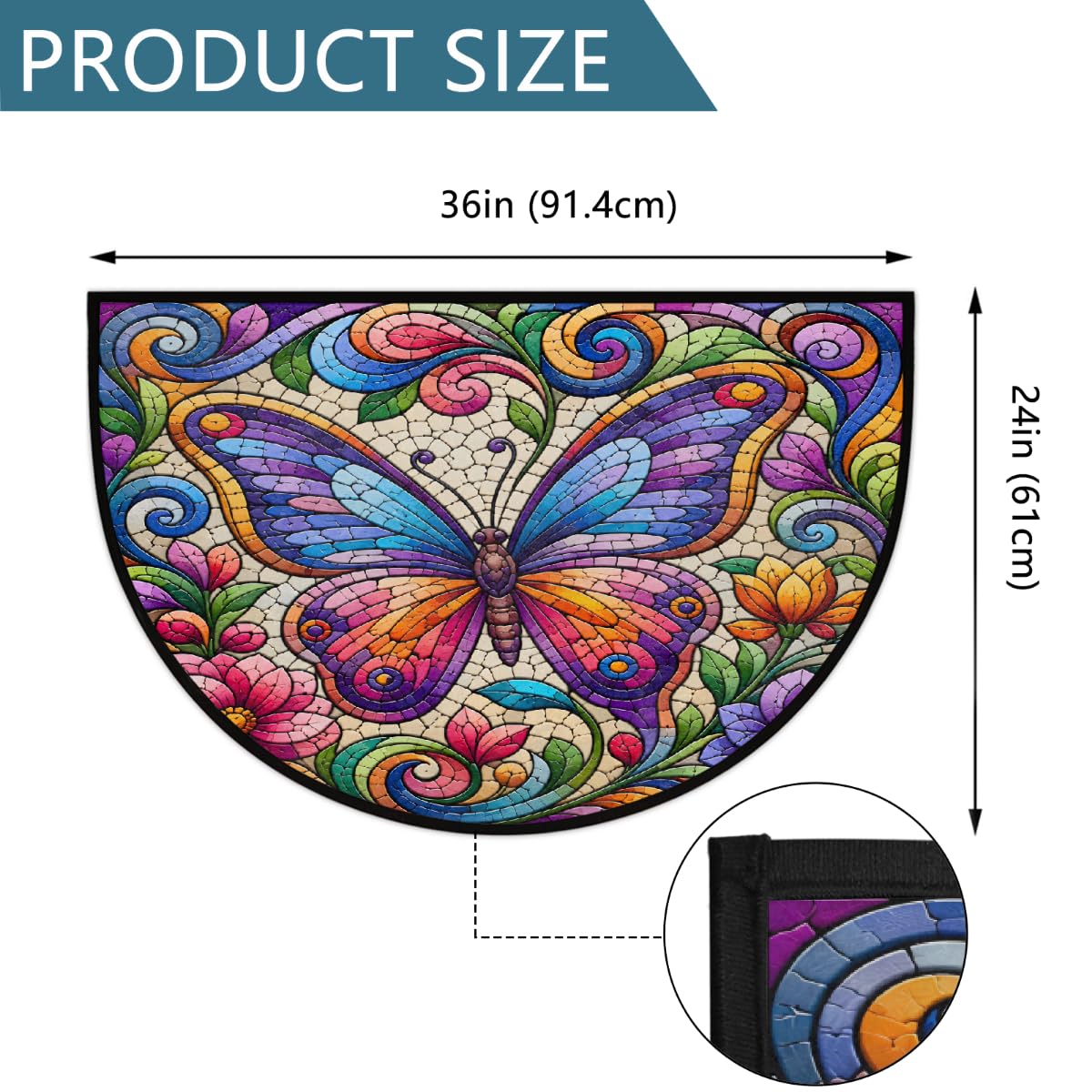 Butterfly Half Round Rug Half Moon Door Mat Half Circle Rugs (B:d-color 6)