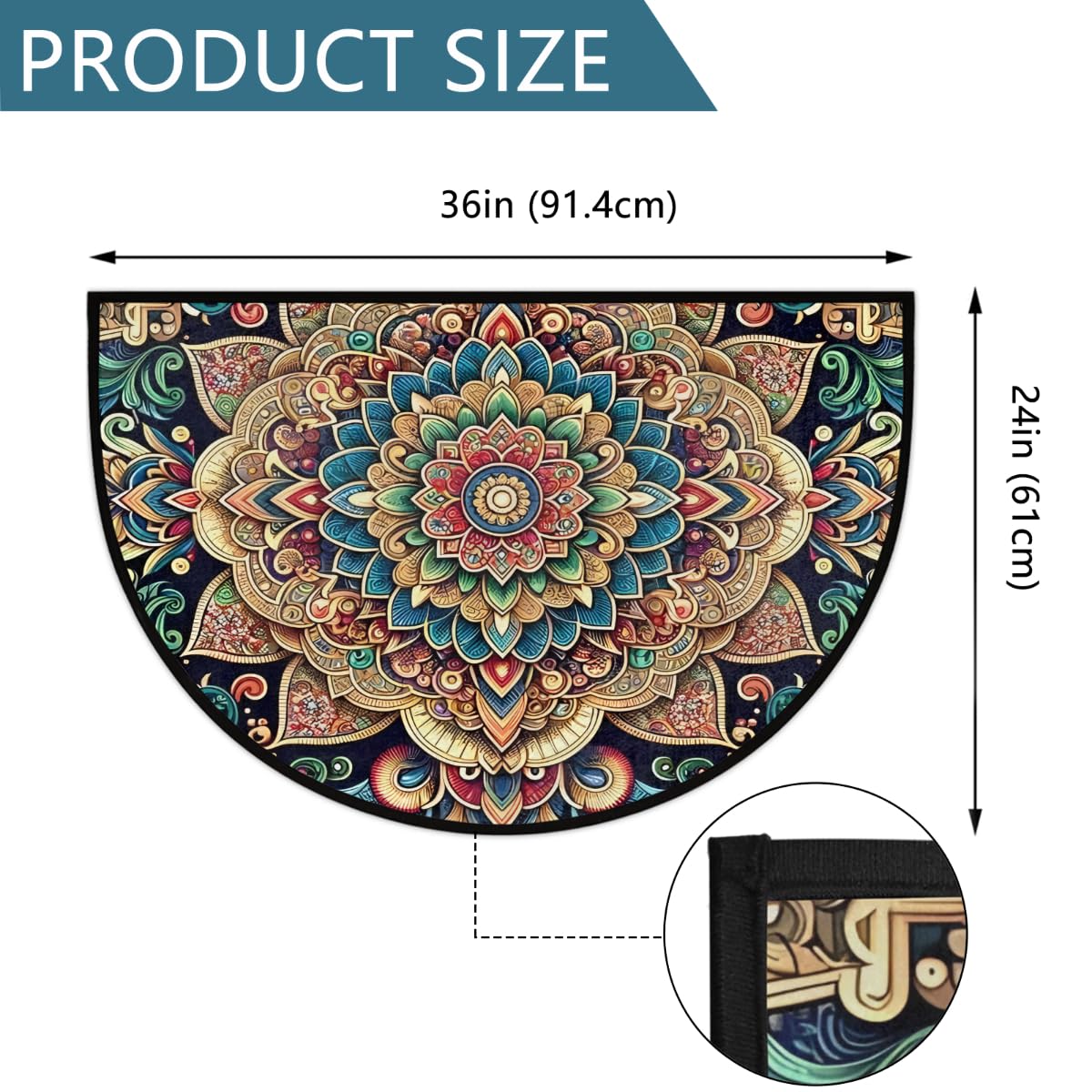 Mandala Rainbow Half Moon Rug Mandala Flower Rainbow Ethnic Half Round Door Mat Washable Half Circle Area Rugs Indoor Entrance Non Slip Semi Circle Bathroom Rugs Floor Carpet for Kithen Bedroom Decor (A:color 6)
