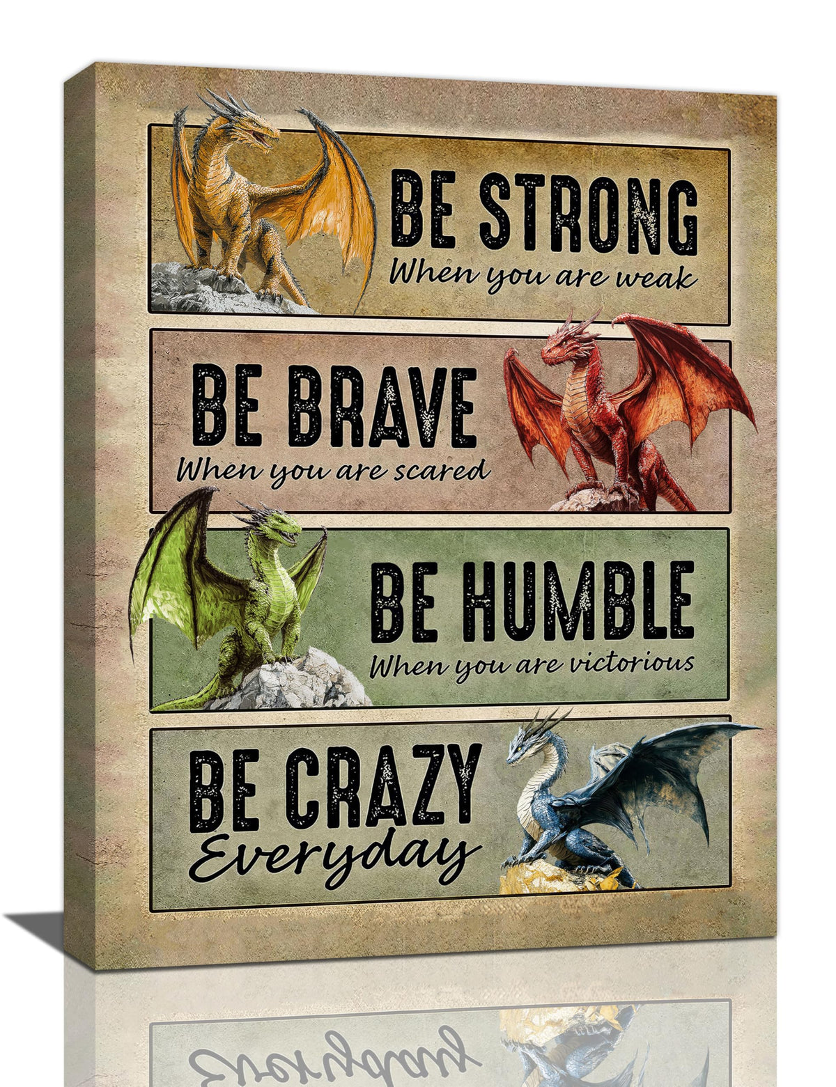 Dragon Wall Art Vintage Dragon Pictures Wall Decor Inspirational Quotes Be Strong Canvas Prints Painting Framed Artwork Decoration for Bedroom Living Room Office Bathroom 12"x16" (16"L x 12"W / Dragon-1)