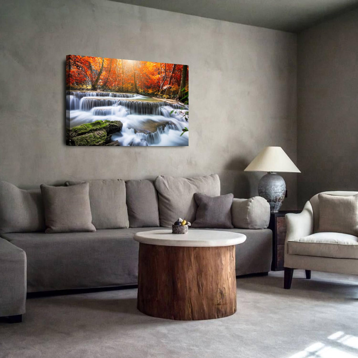 National Park Landscape Wall Art Colorful Maple Trees Wall Decor Country Waterfall Painting Canvas Prints Autumn Scenery Pictures Vintage Artwork for Living Room Office Bathroom Home Decoration 24x36" (36"L x 24"W / Waterfall Fall)