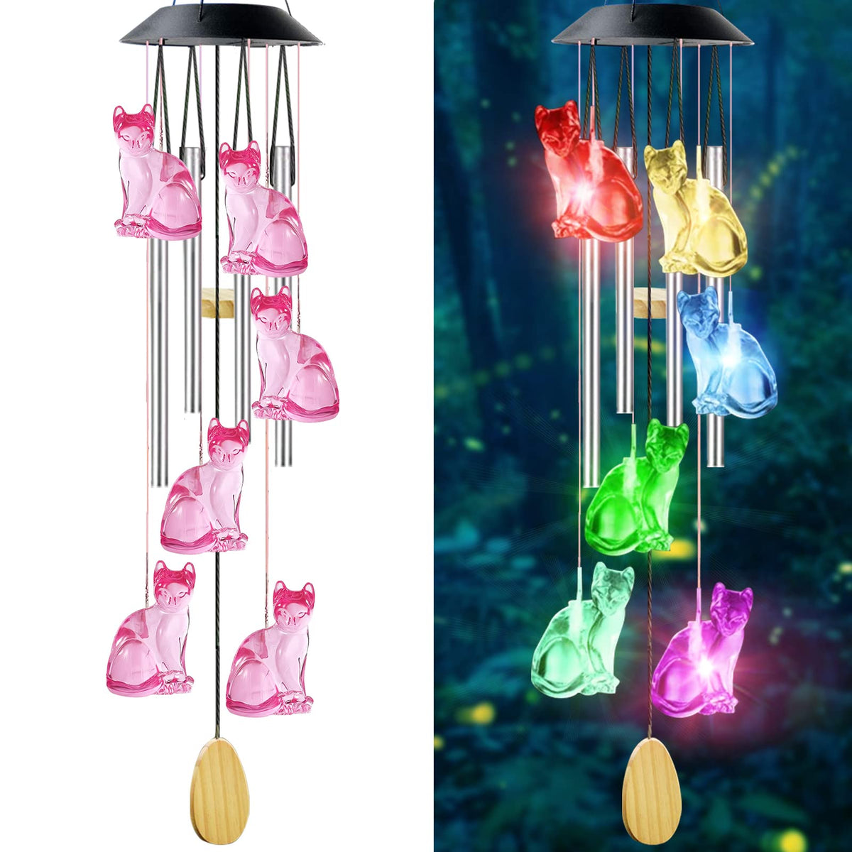 Cat Solar Wind Chimes with 4 Aluminum Tubes