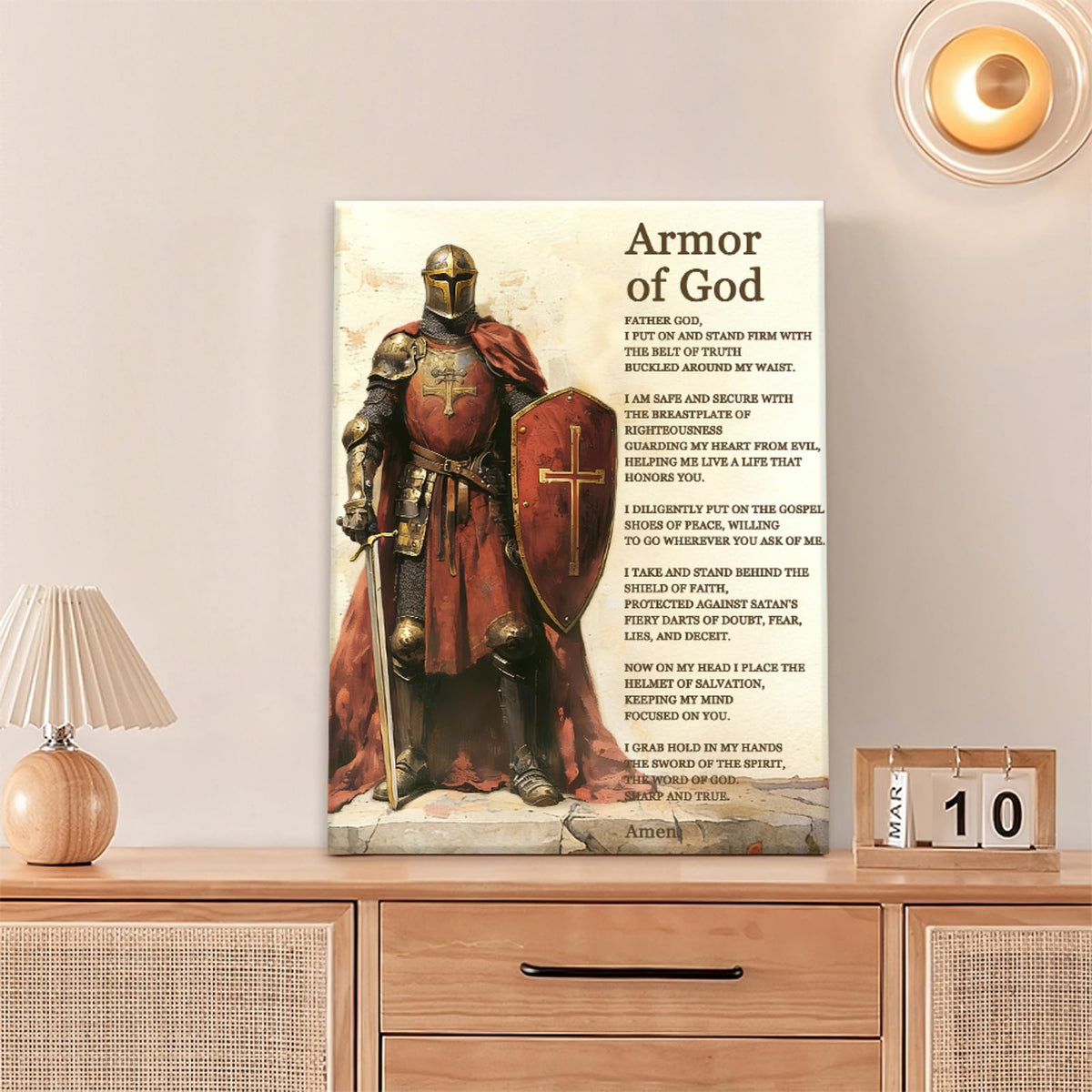 Armor of God Wall Art Christian Religious Prayer Faith Wall Decor Medieval Warrior Canvas Painting Picture for Home Church Office Bedroom 20"x24" (Armor Of God / 24"L x 20"W)