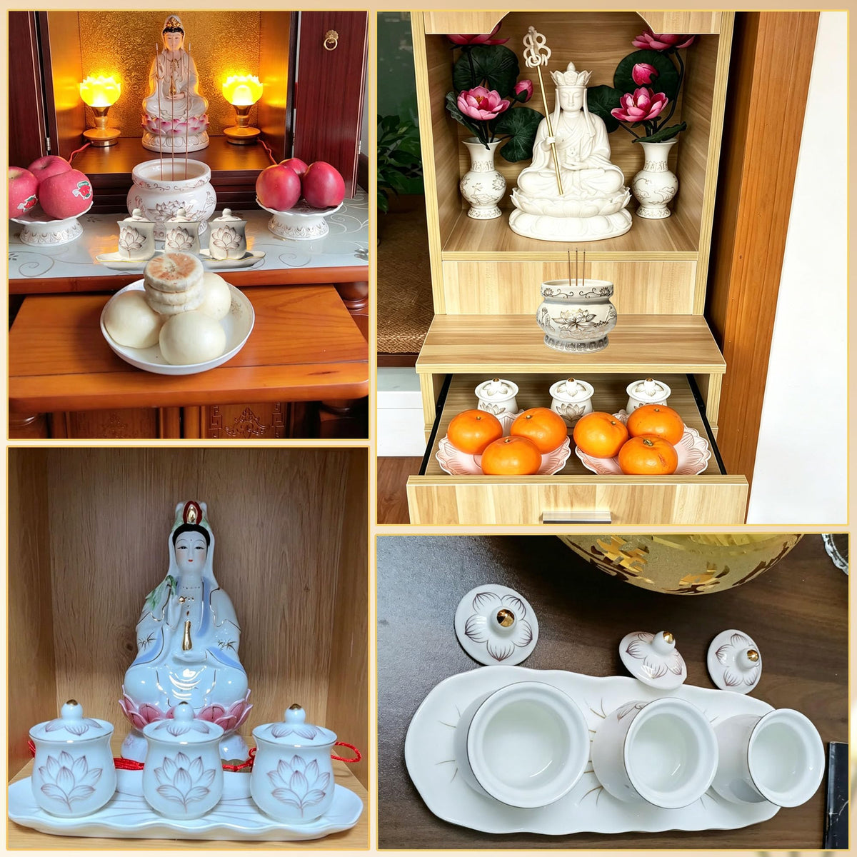 Buddhist Altar Supplies Set for Buddha Tibetan Worship Shrine (White)