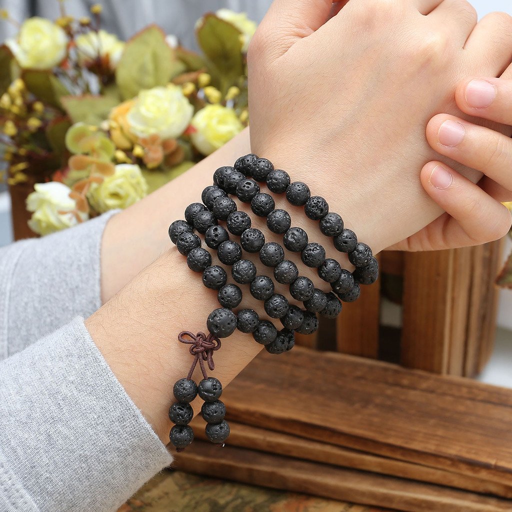 8mm Natural Lava Rock Stone Healing Gemstone 108 Prayer Beads Mala Bracelet Necklace Mother's Day Gift (8mm Beads)